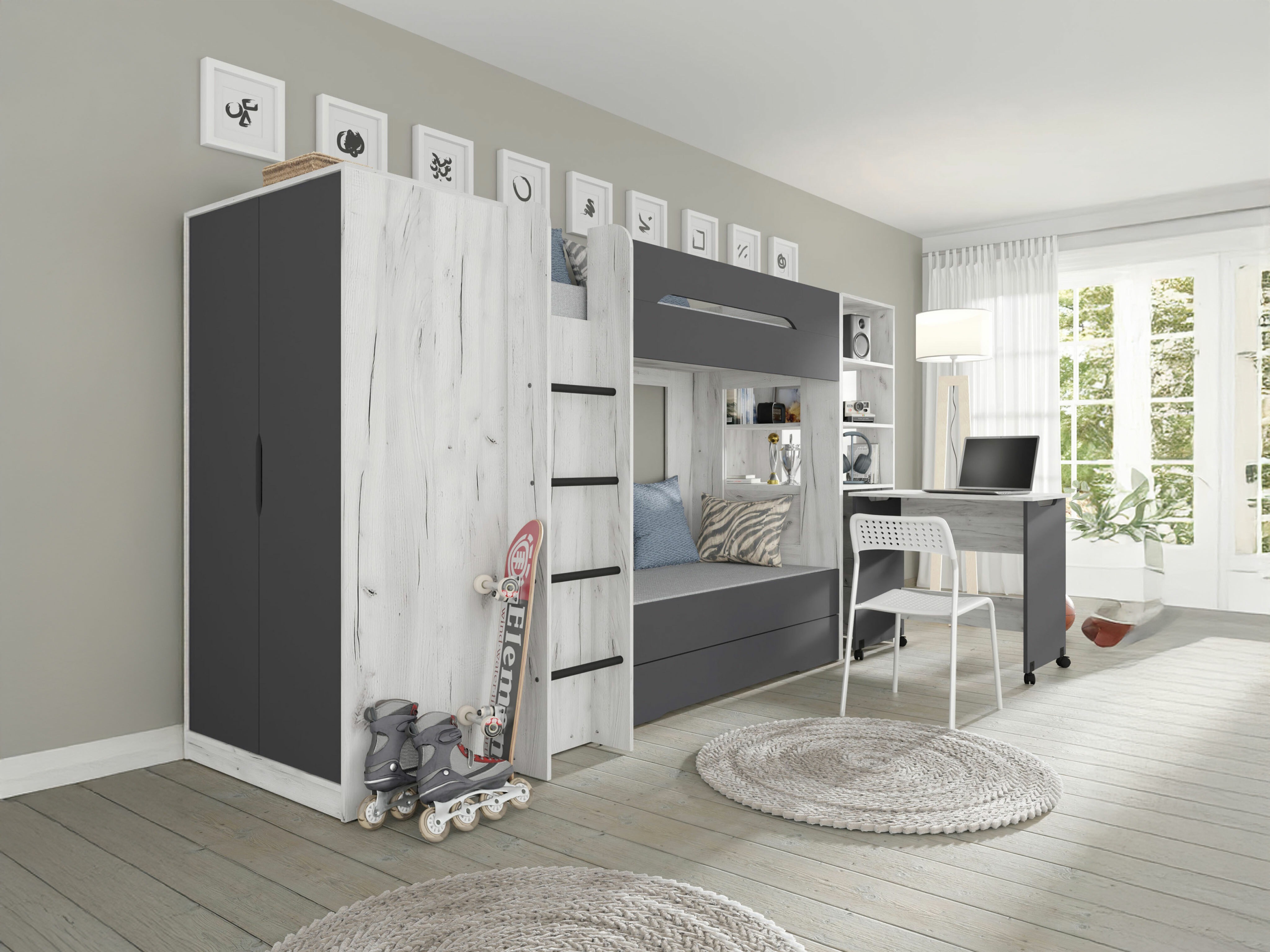 Lastenhuonesetti Elitenu 105 (Craft-valkoinen + Grafiitti)