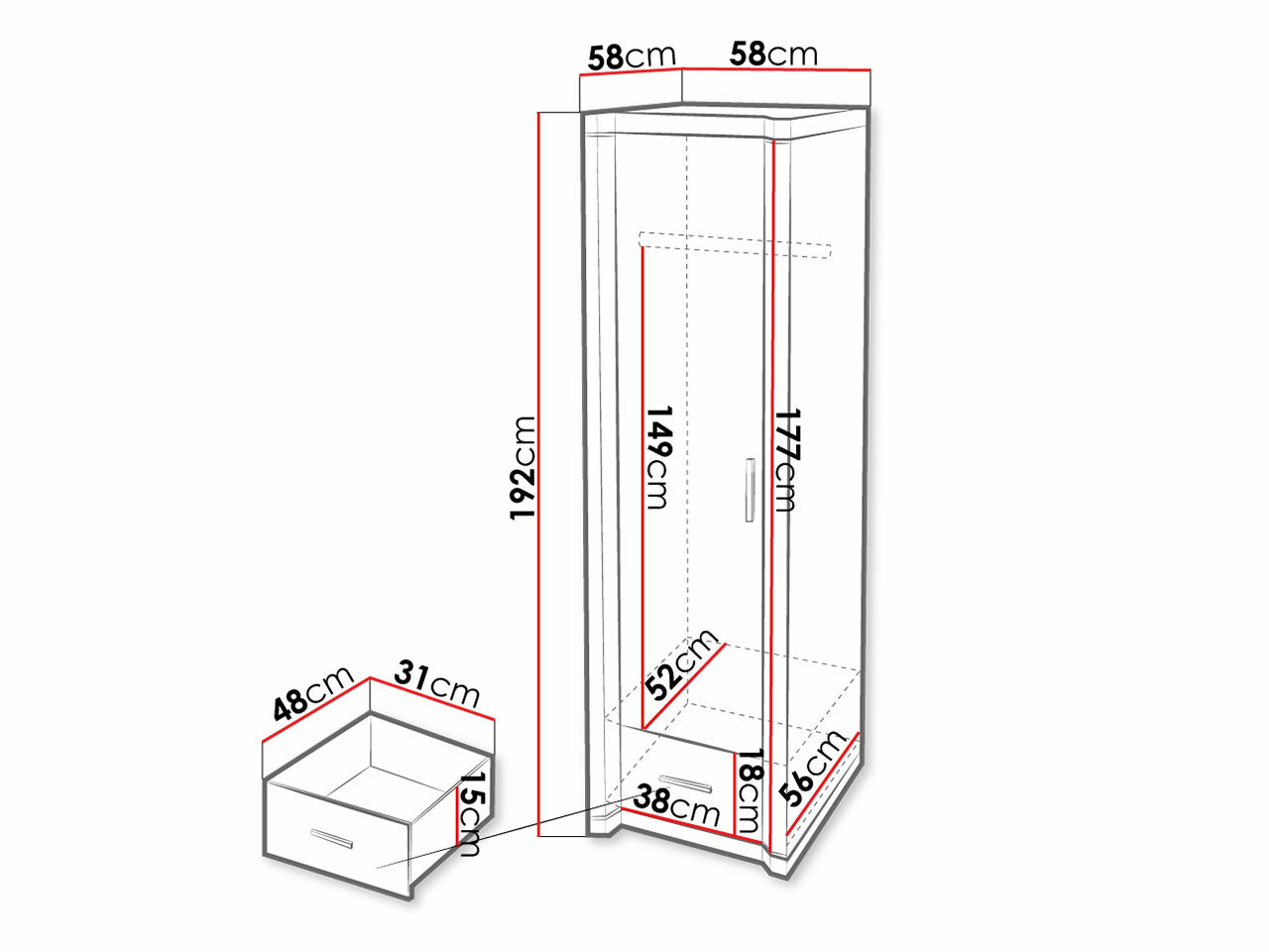 Vaatekaappi Lorelie 117 (Tryffeli tammi)