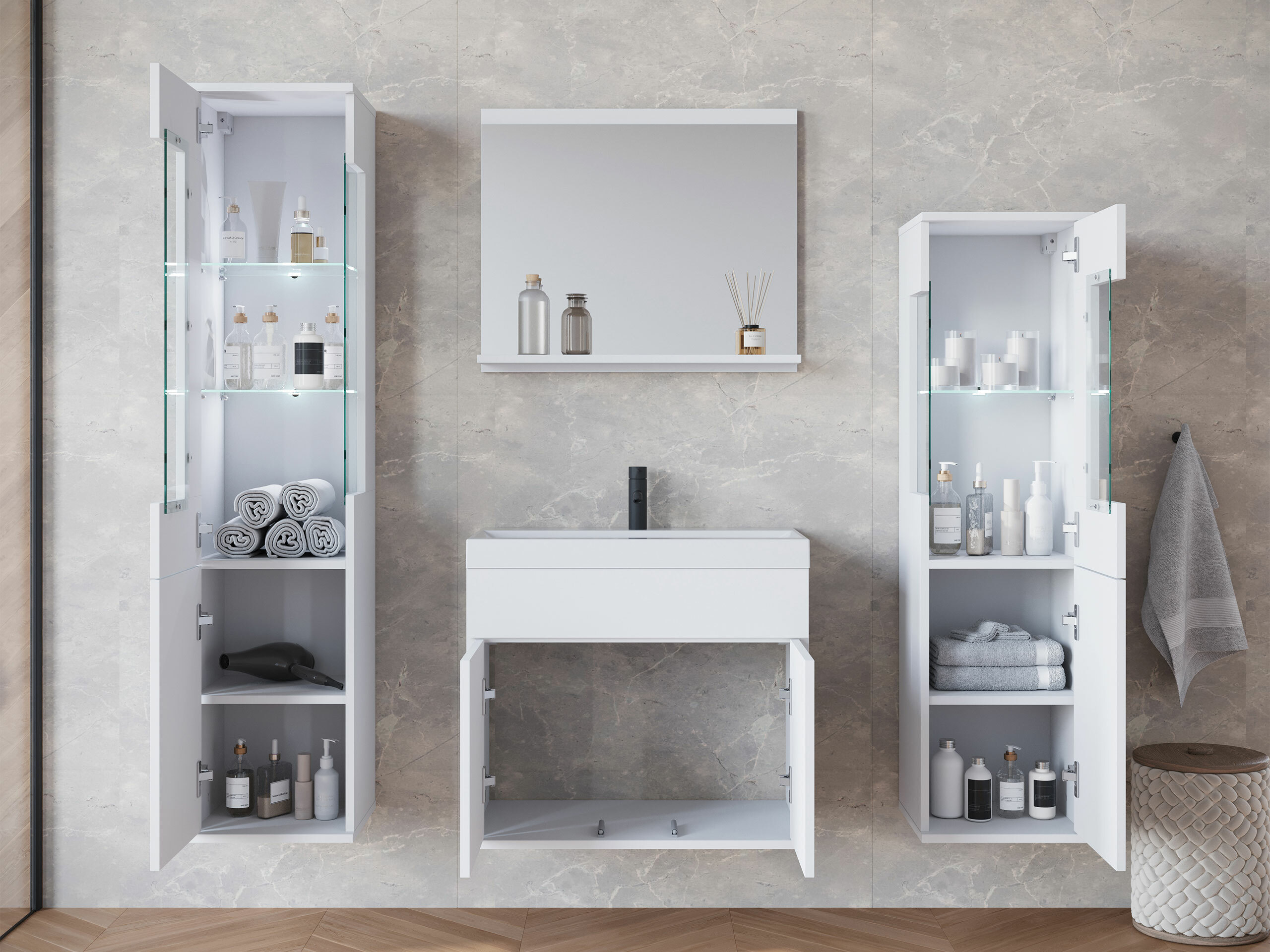 Kylpyhuonesetti Sarasota 194 (Valkoinen + Kiiltävä valkoinen)