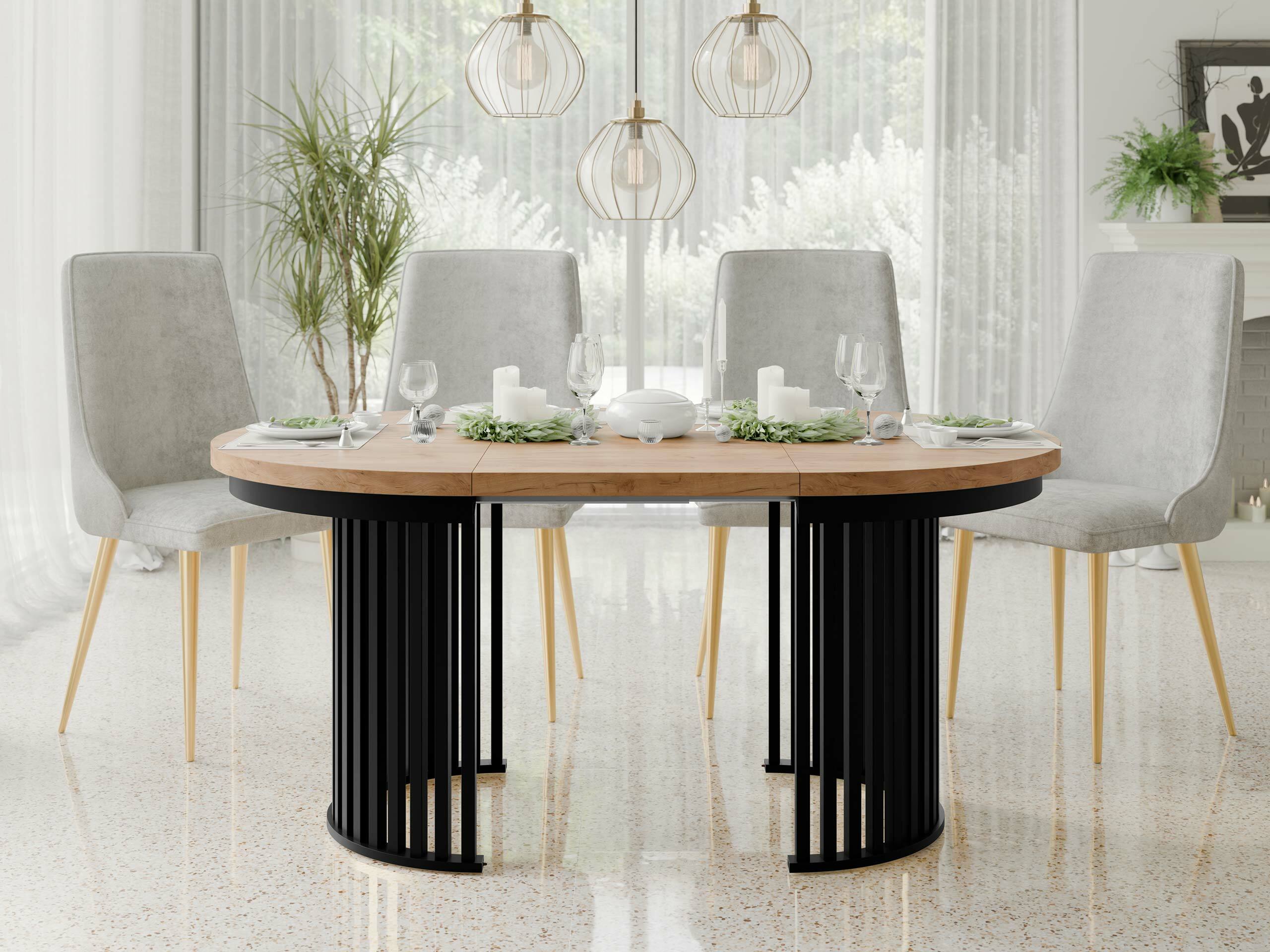 Pöytä Racine 145 (Kultainen Craft-tammi + Musta)