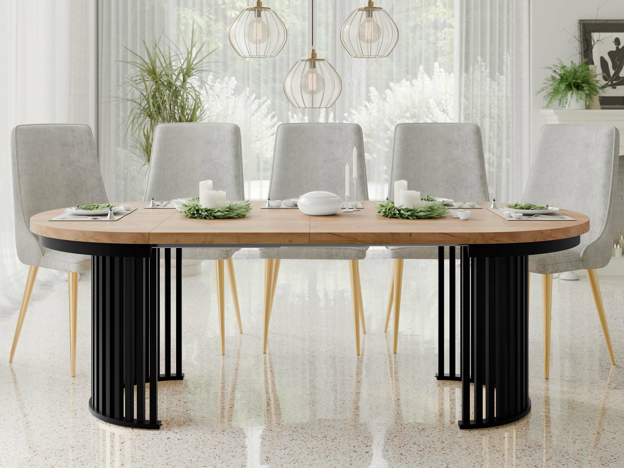 Pöytä Racine 145 (Kultainen Craft-tammi + Musta)