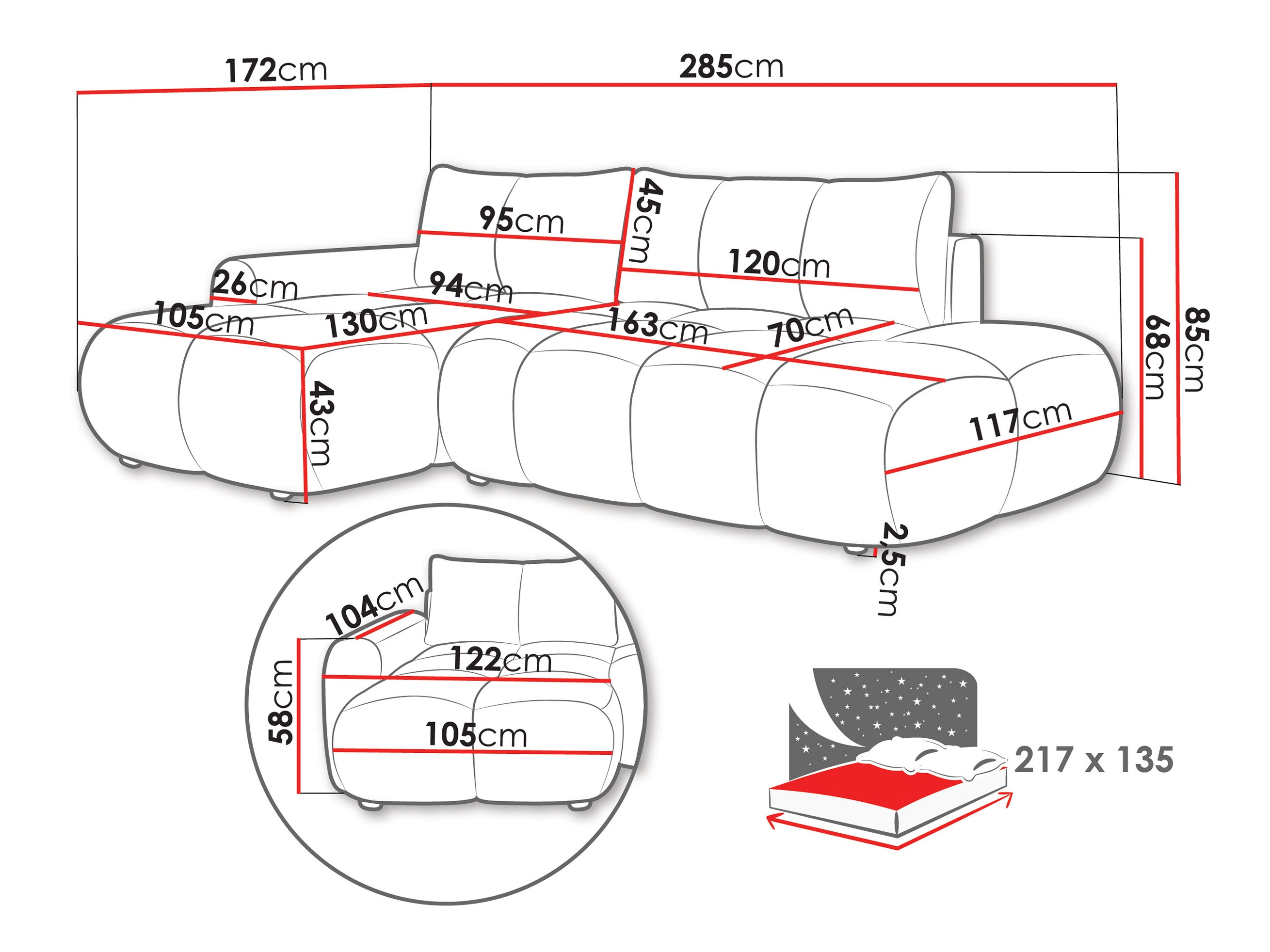 Kulmasohva TrendyNest 120 (Flow 02)