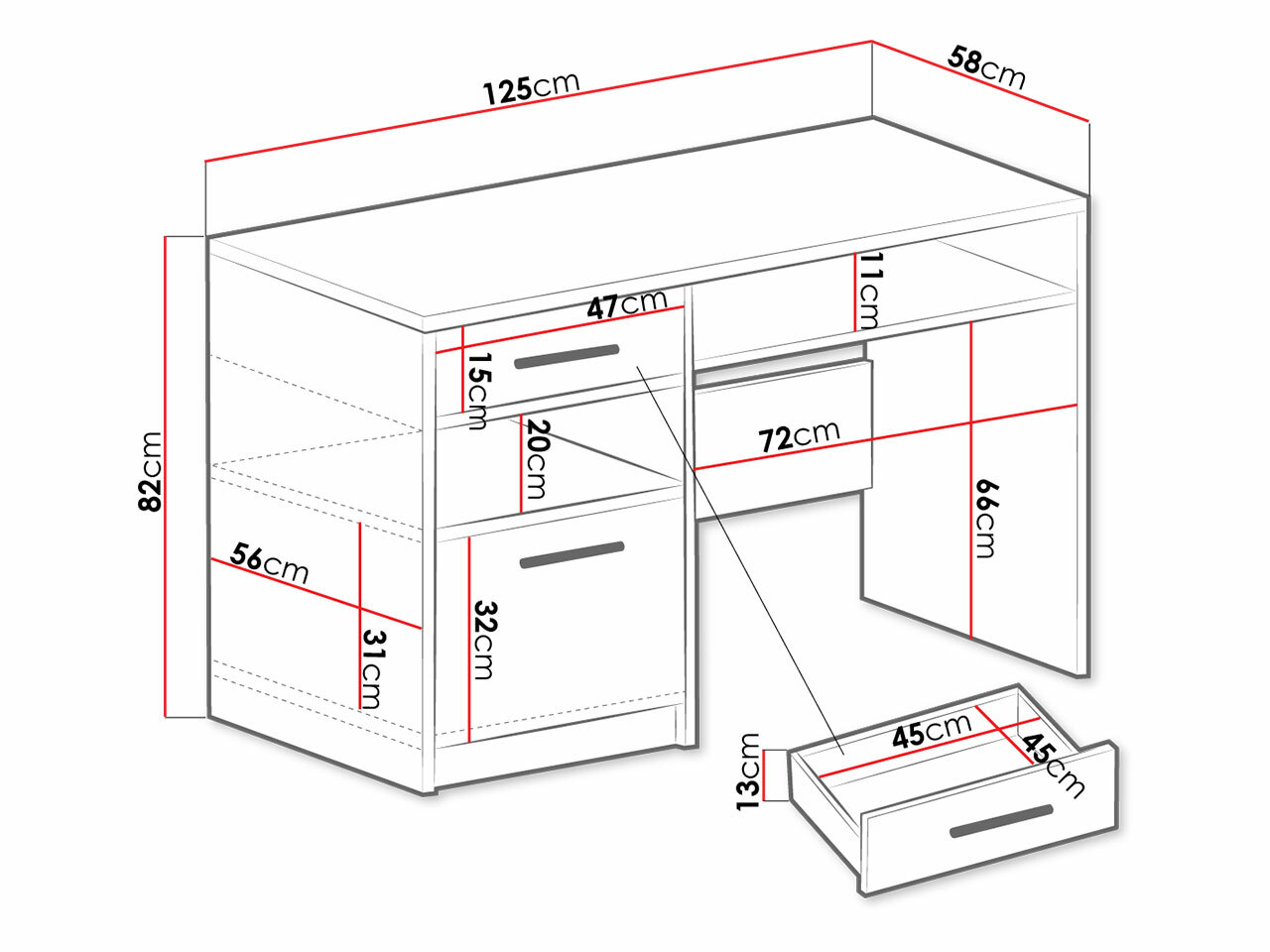 Työpöytä Dortivu 158 (Valkoinen)