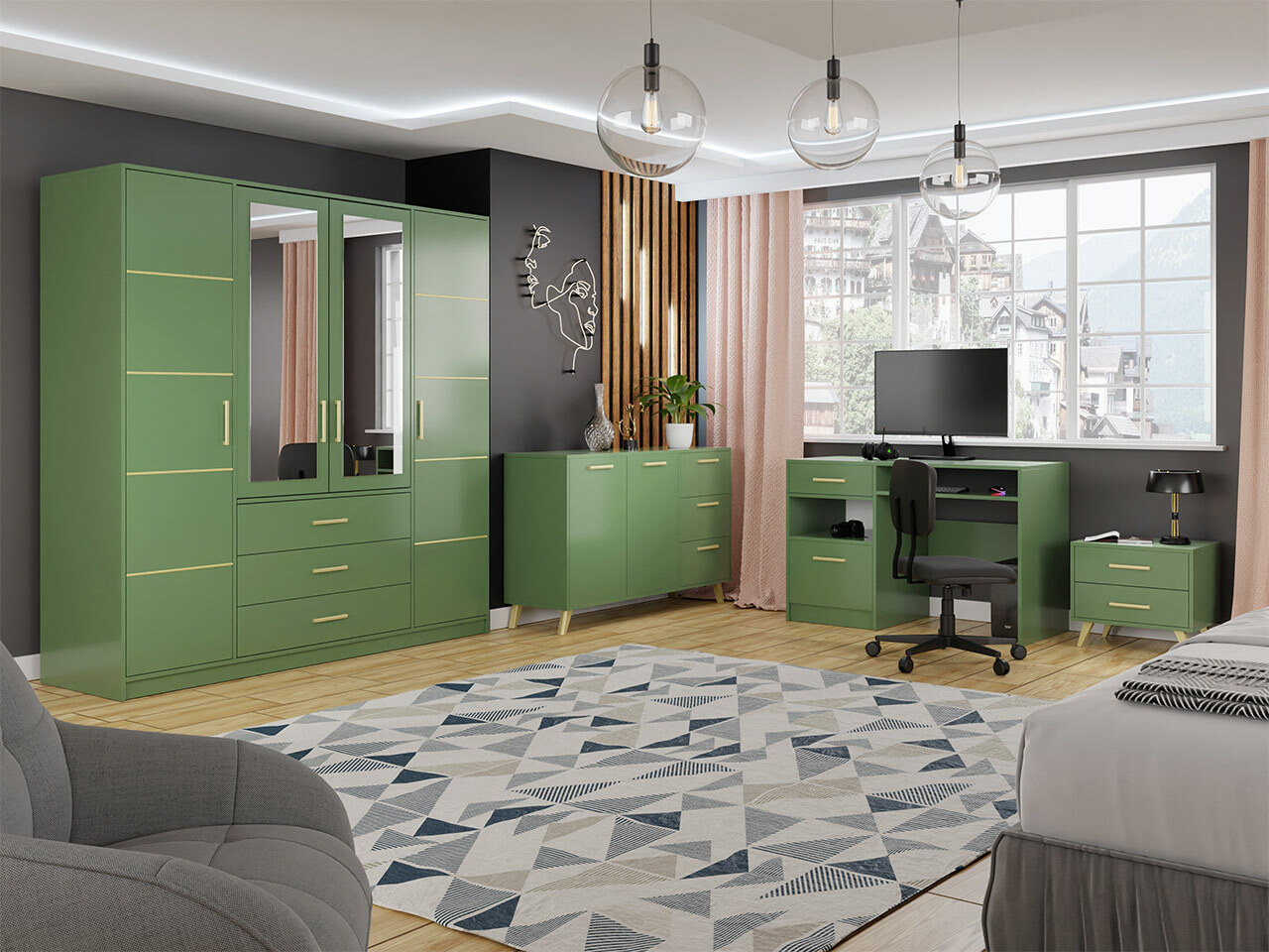 Työpöytä Rosa (Vihreä + Kultainen)