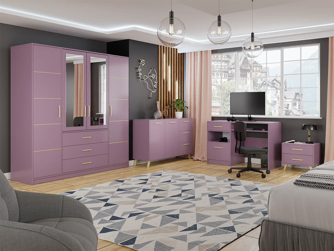 Vaatekaappi Rosa I (Violetti)