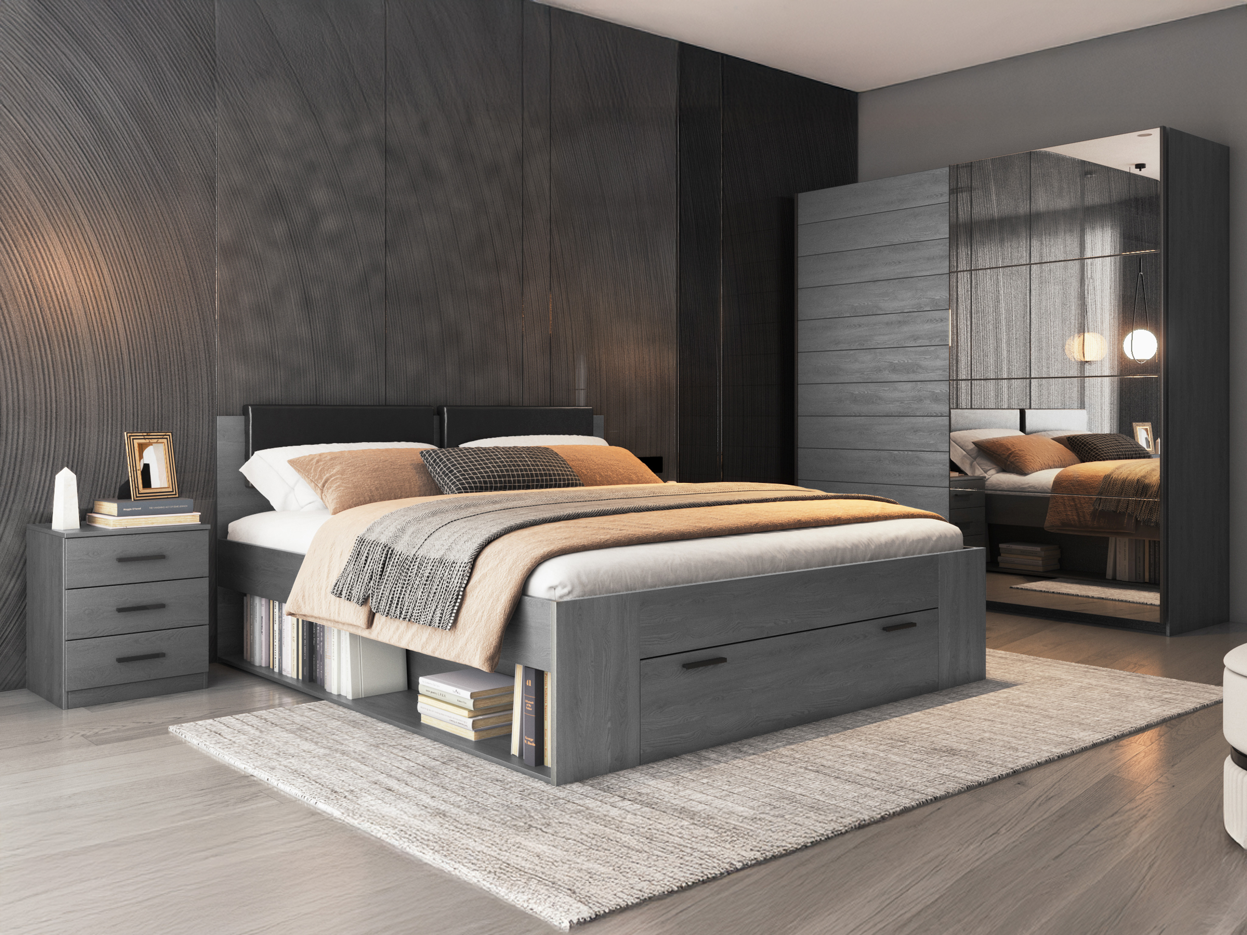 Sänky Levruvu 106 (Harmaa tammi + Musta)