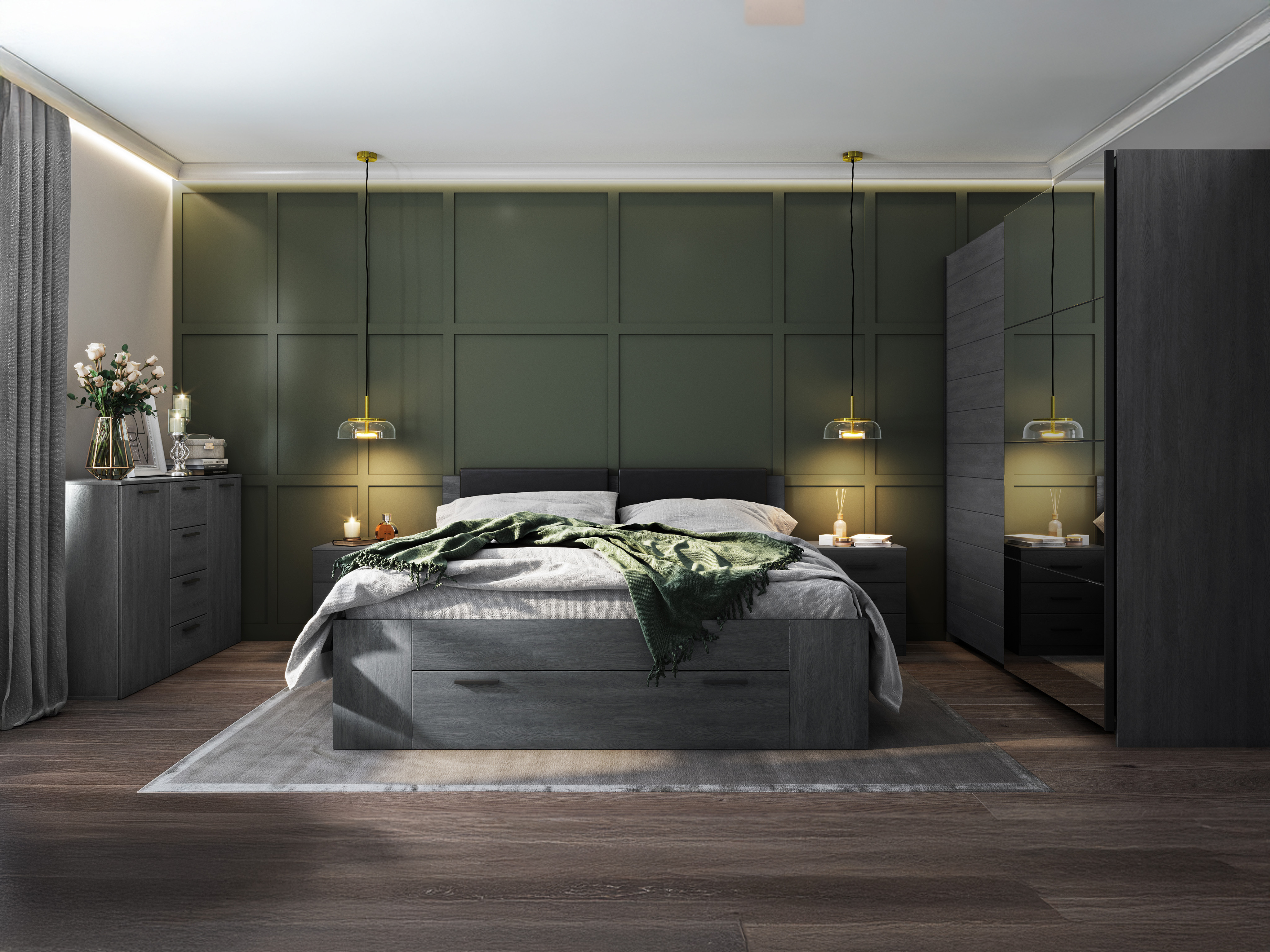 Sänky Levruvu 106 (Harmaa tammi + Musta)