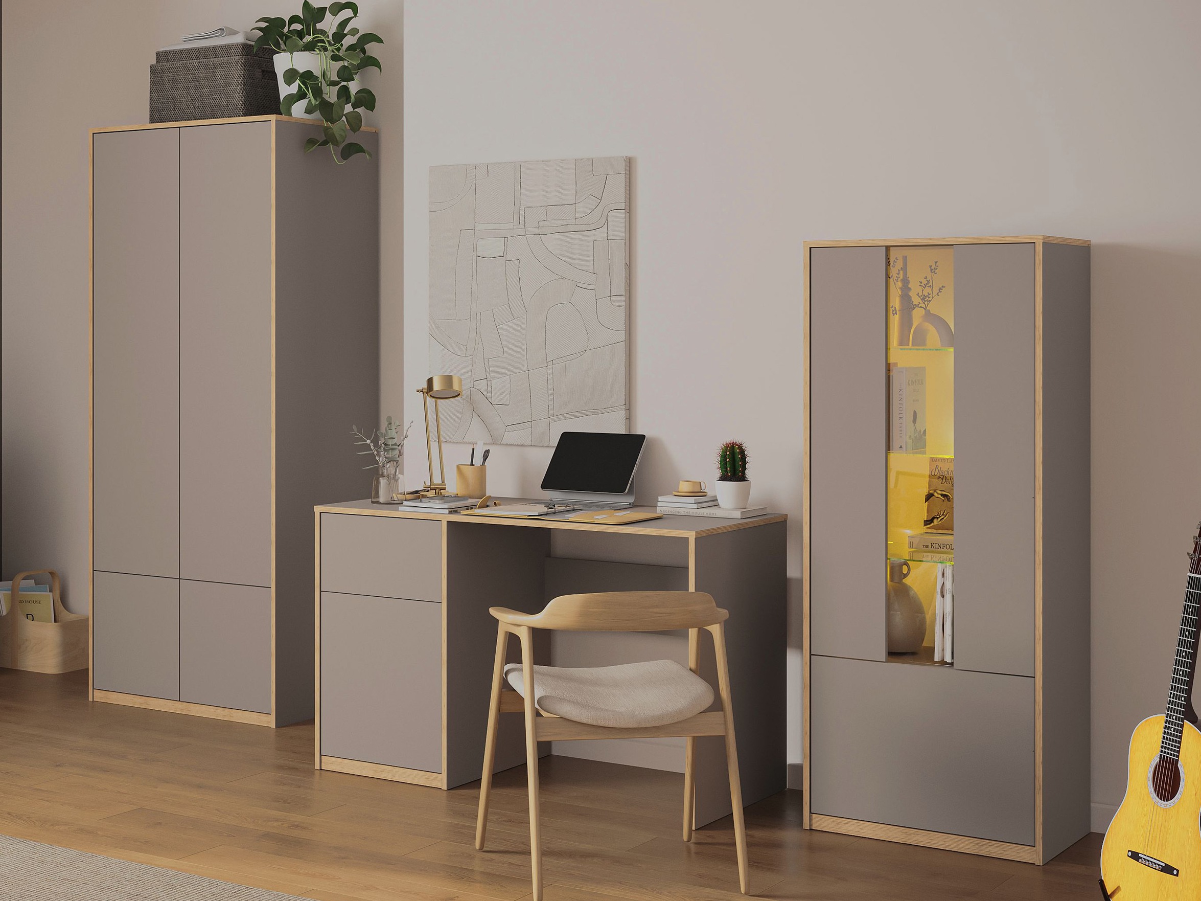 Vaatekaappi Fivetri 104 (Harmaa ruskea)