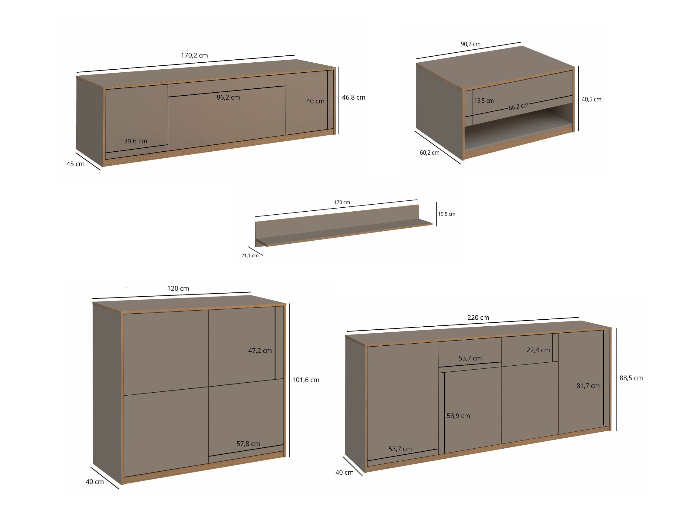 Olohuonesetti Fivetri 110 (Harmaa ruskea)
