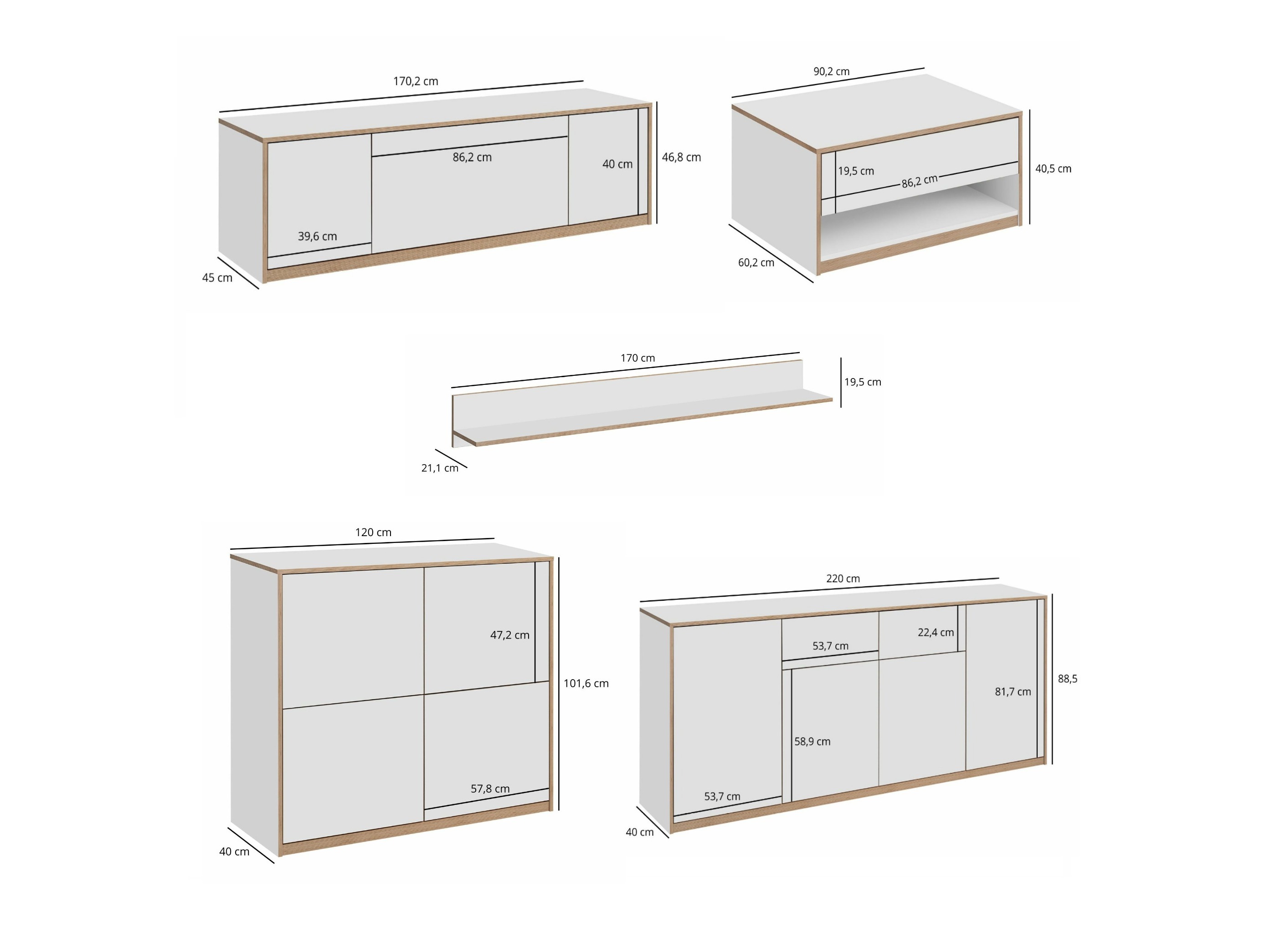 Olohuonesetti Fivetri 110 (Valkoinen)