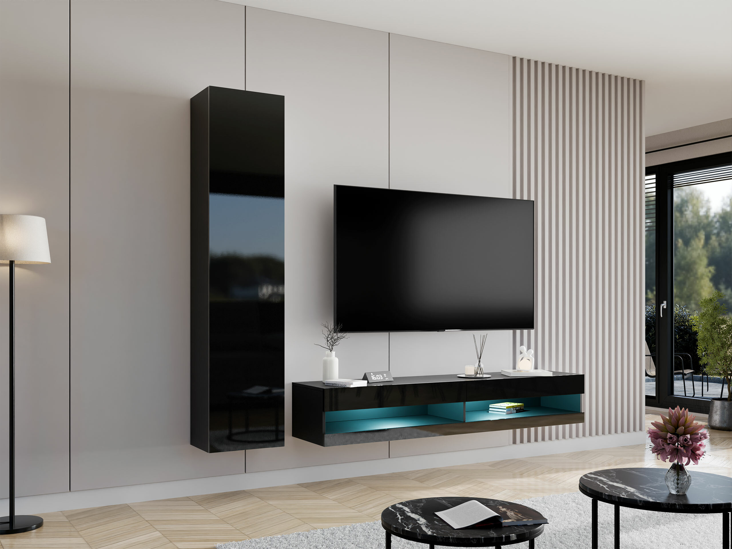 Olohuonesetti Venenou 114 (Musta + Kiiltävä musta)