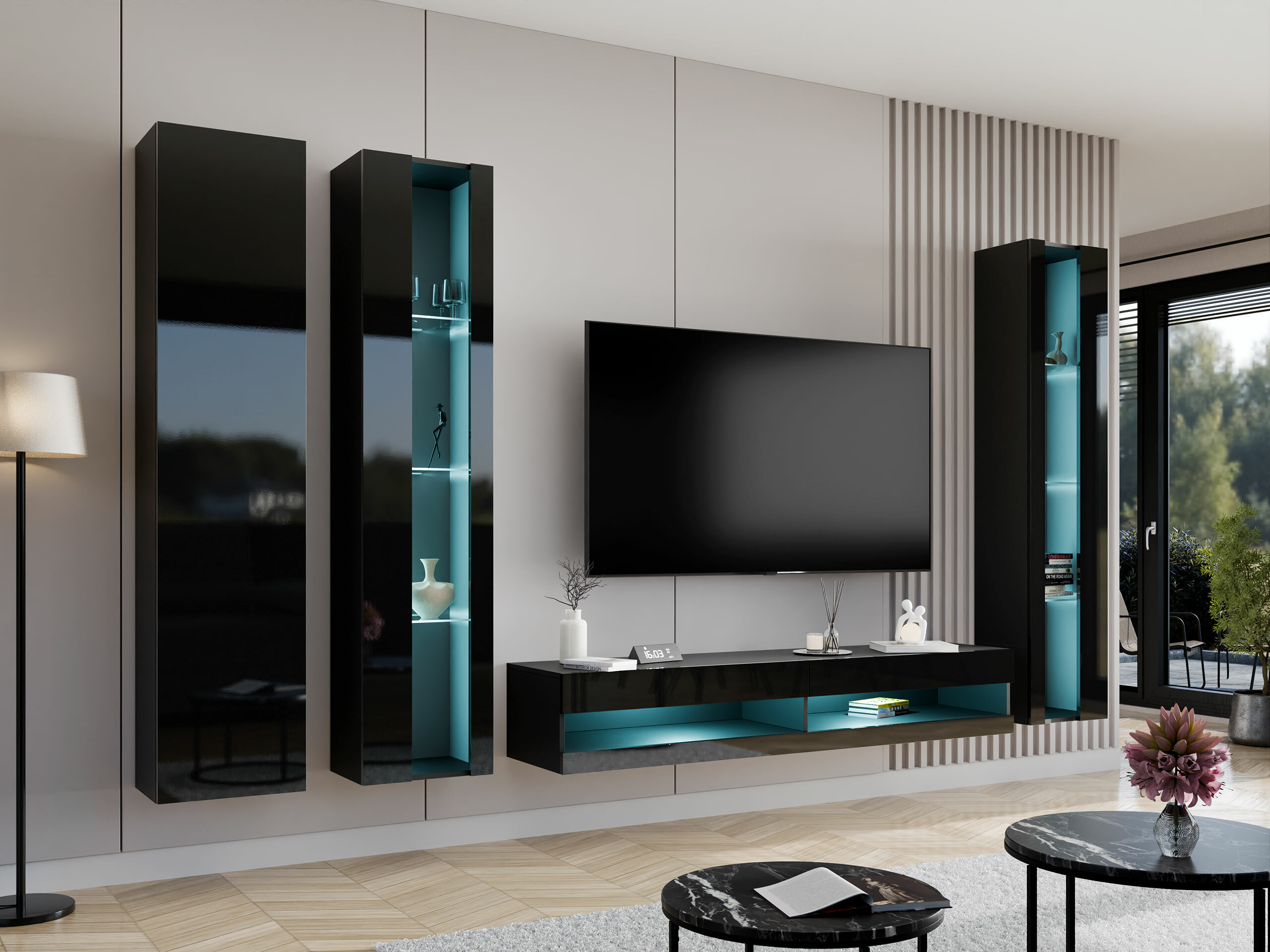 Olohuonesetti Venenou 116 (Musta + Kiiltävä musta)