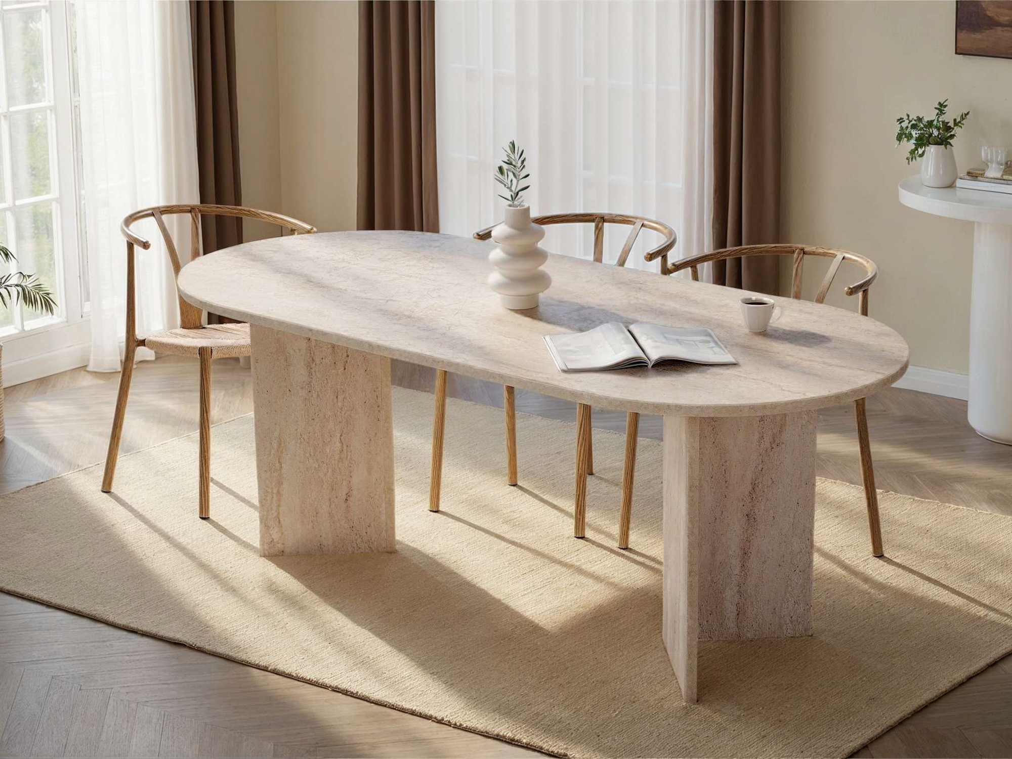 Pöytä Novato 138 (Kevyt travertiini)