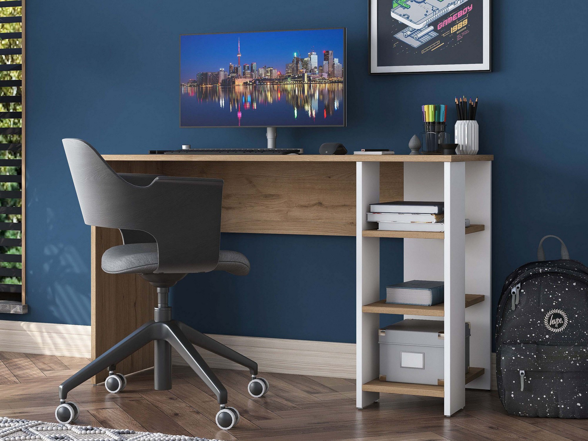 Työpöytä Catdelu 109 (Valkoinen + Pähkinä)