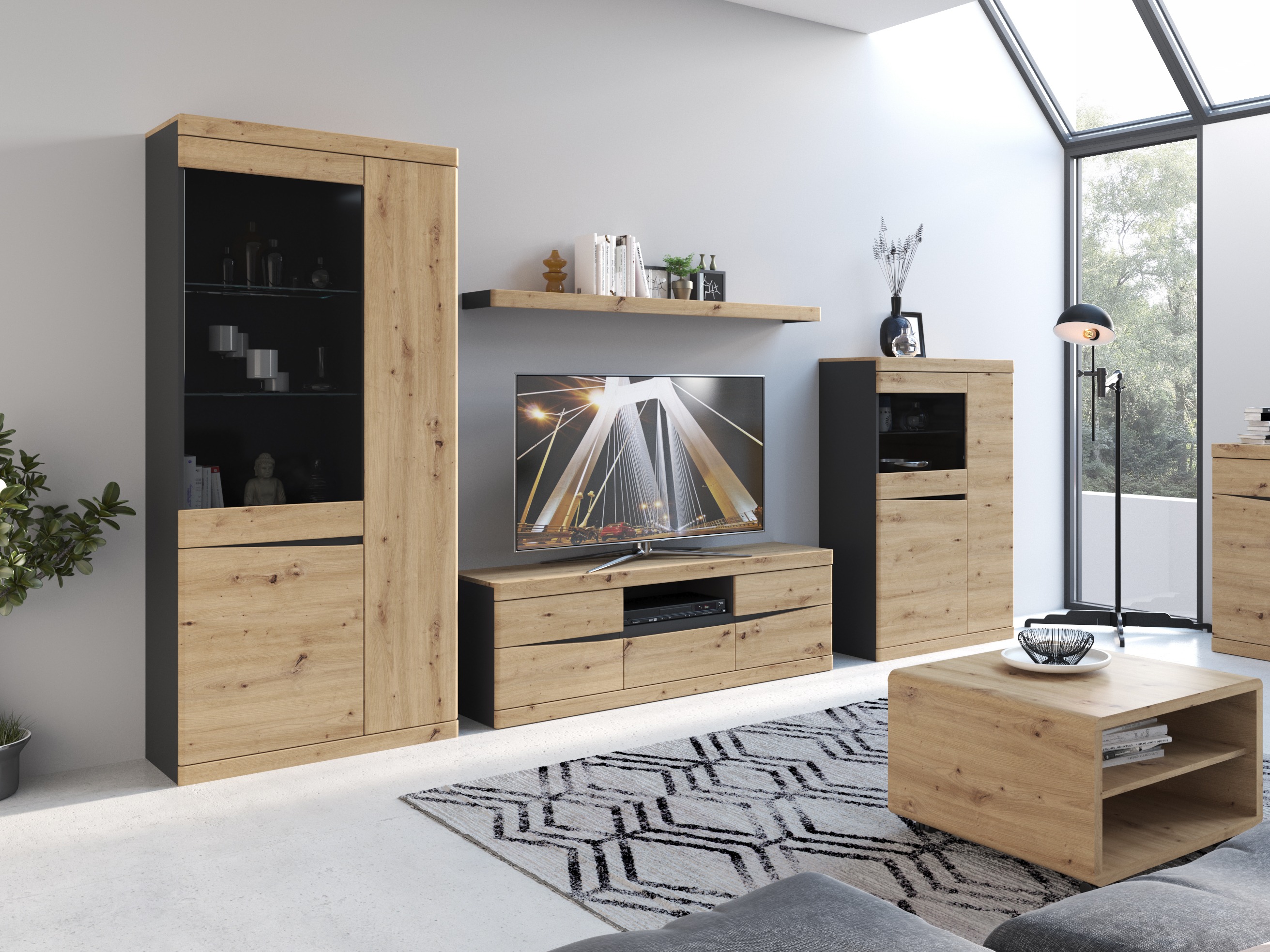 Hylly Venlori 128 (Antrasiitti + Artisaanitammi)