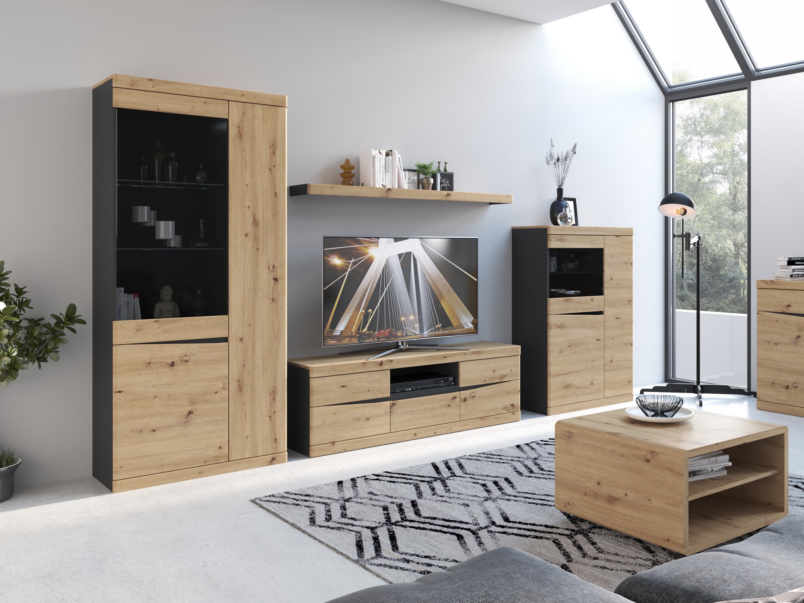 Hylly Venlori 129 (Antrasiitti + Artisaanitammi)