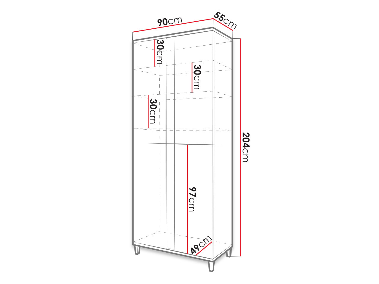 Vaatekaappi Florem (Valkoinen + Kiiltävä valkoinen + Vaalea puu)