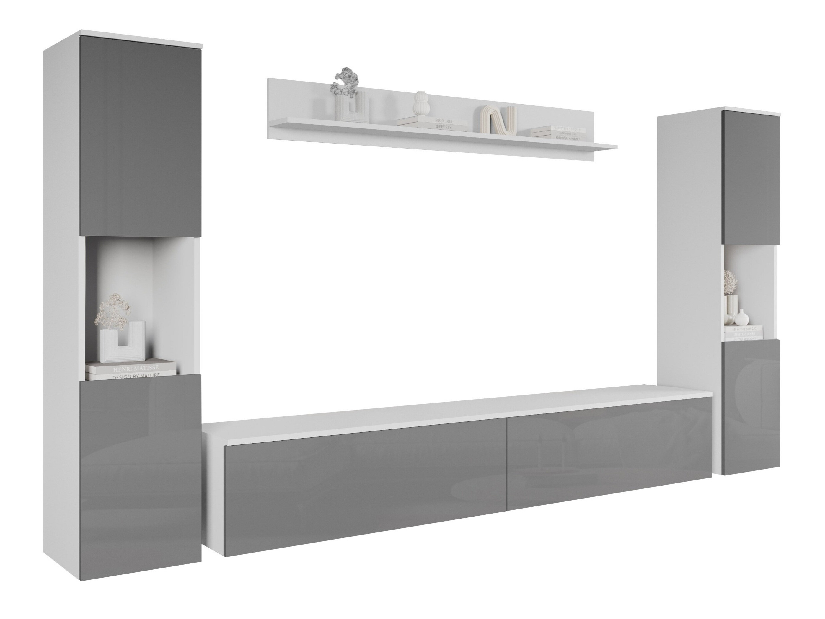 Olohuonesetti Sarasota 131 (Valkoinen + Kiiltävä harmaa)