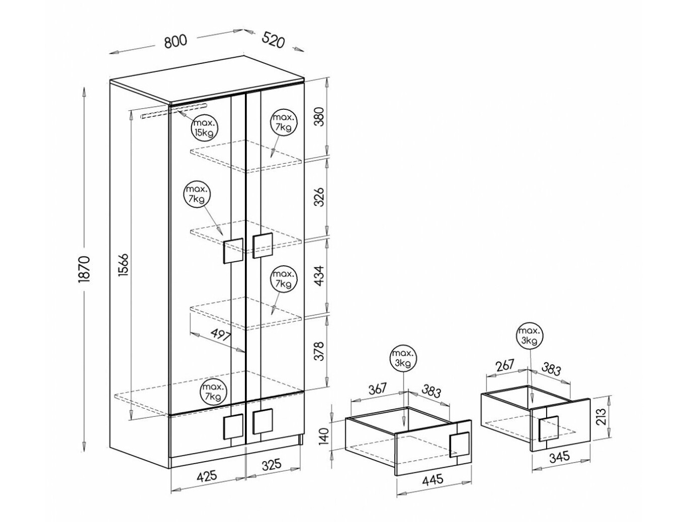Vaatekaappi Elmenou 100 (Valkoinen + Antrasiitti)