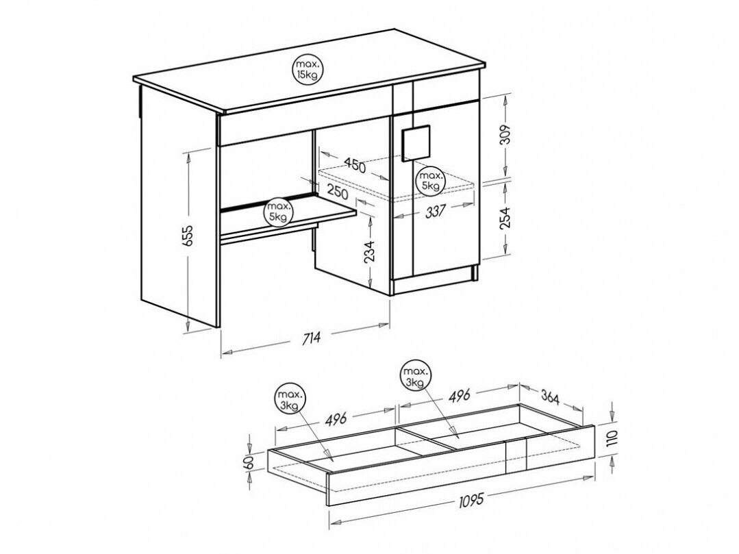 Työpöytä Elmenou 105 (Valkoinen + Antrasiitti)
