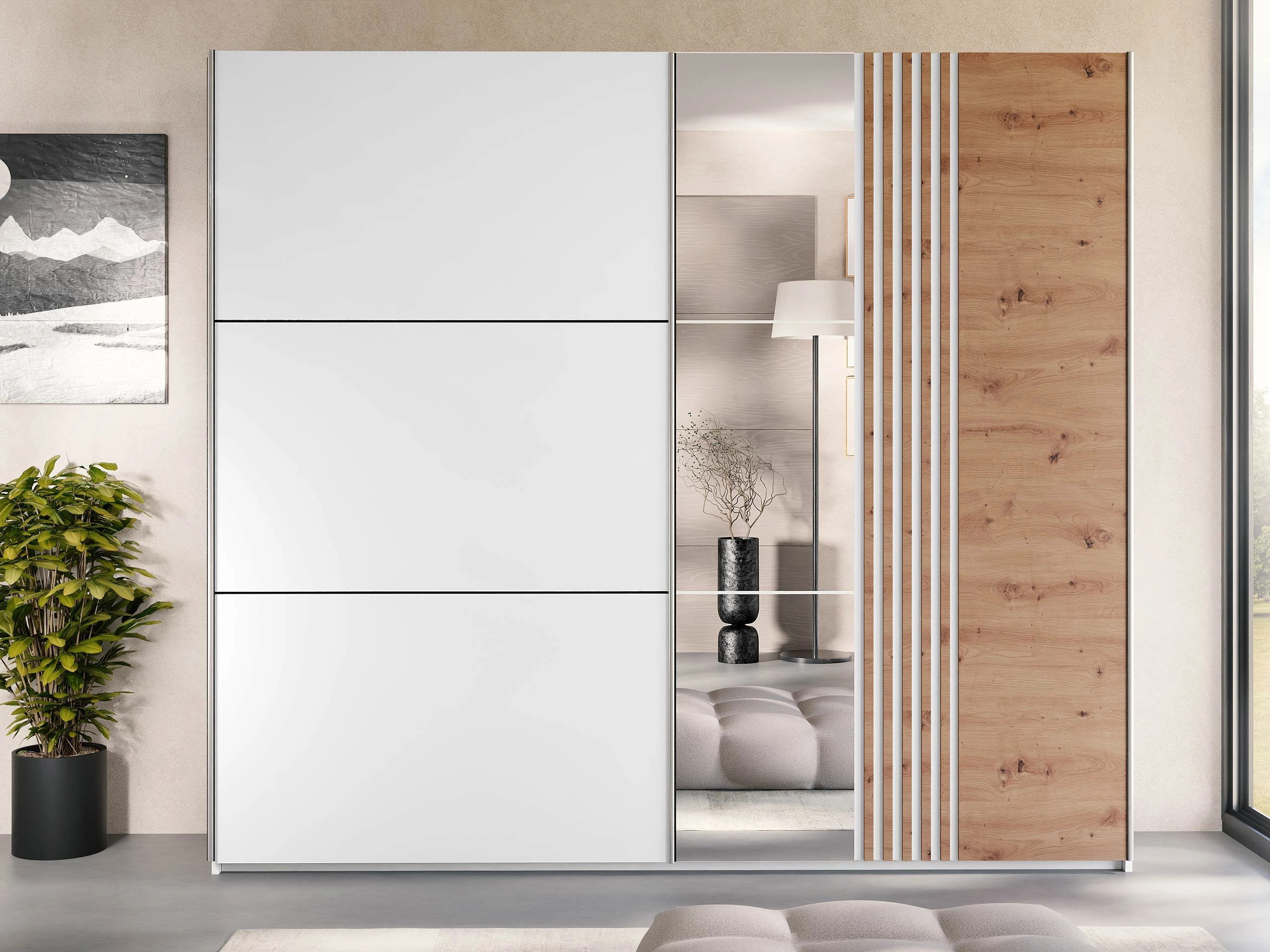 Vaatekaappi Honolulu 254 (Valkoinen + Wotan tammi)