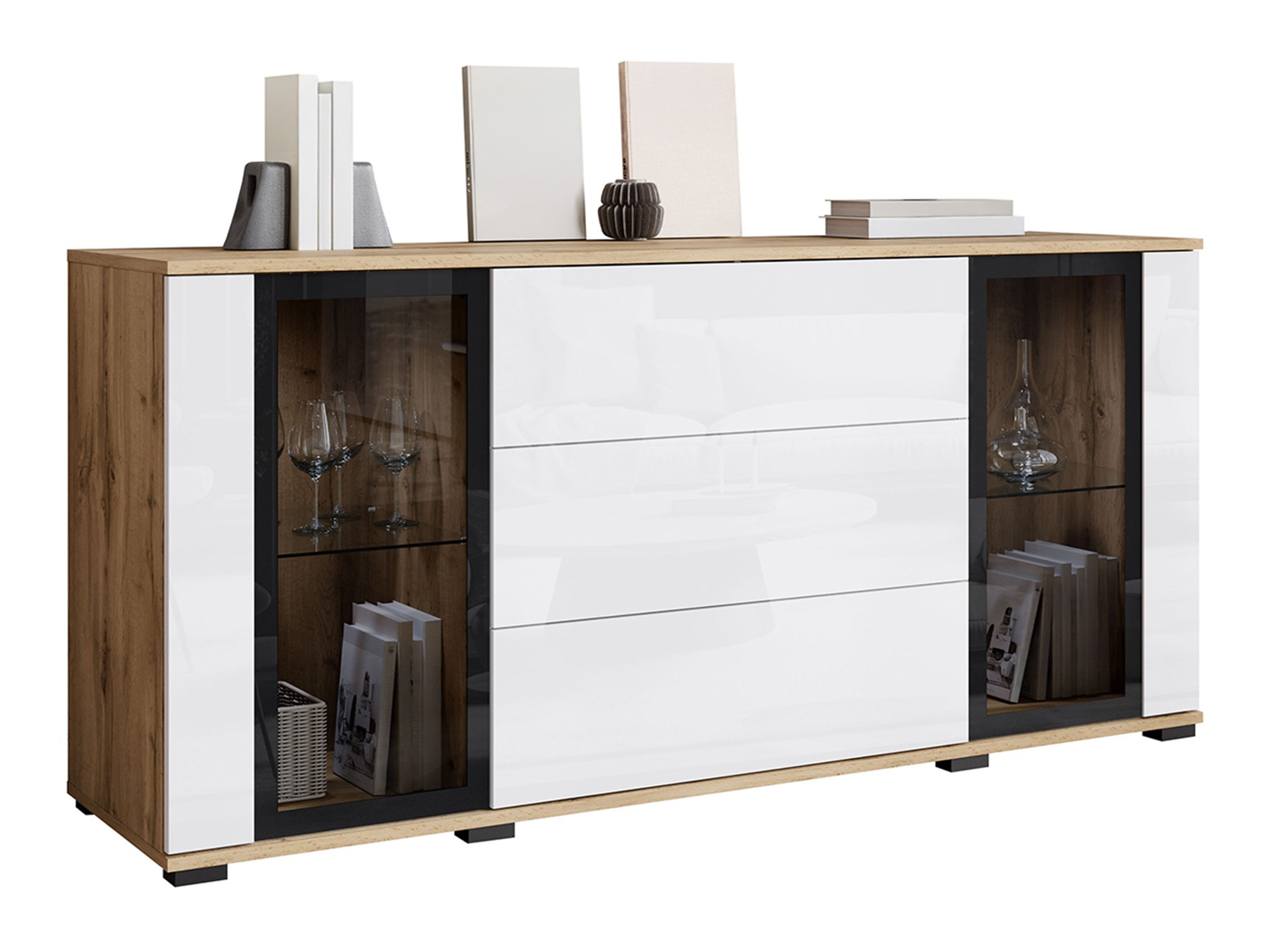 Lipasto Torcame 101 (Wotan tammi + Kiiltävä valkoinen)