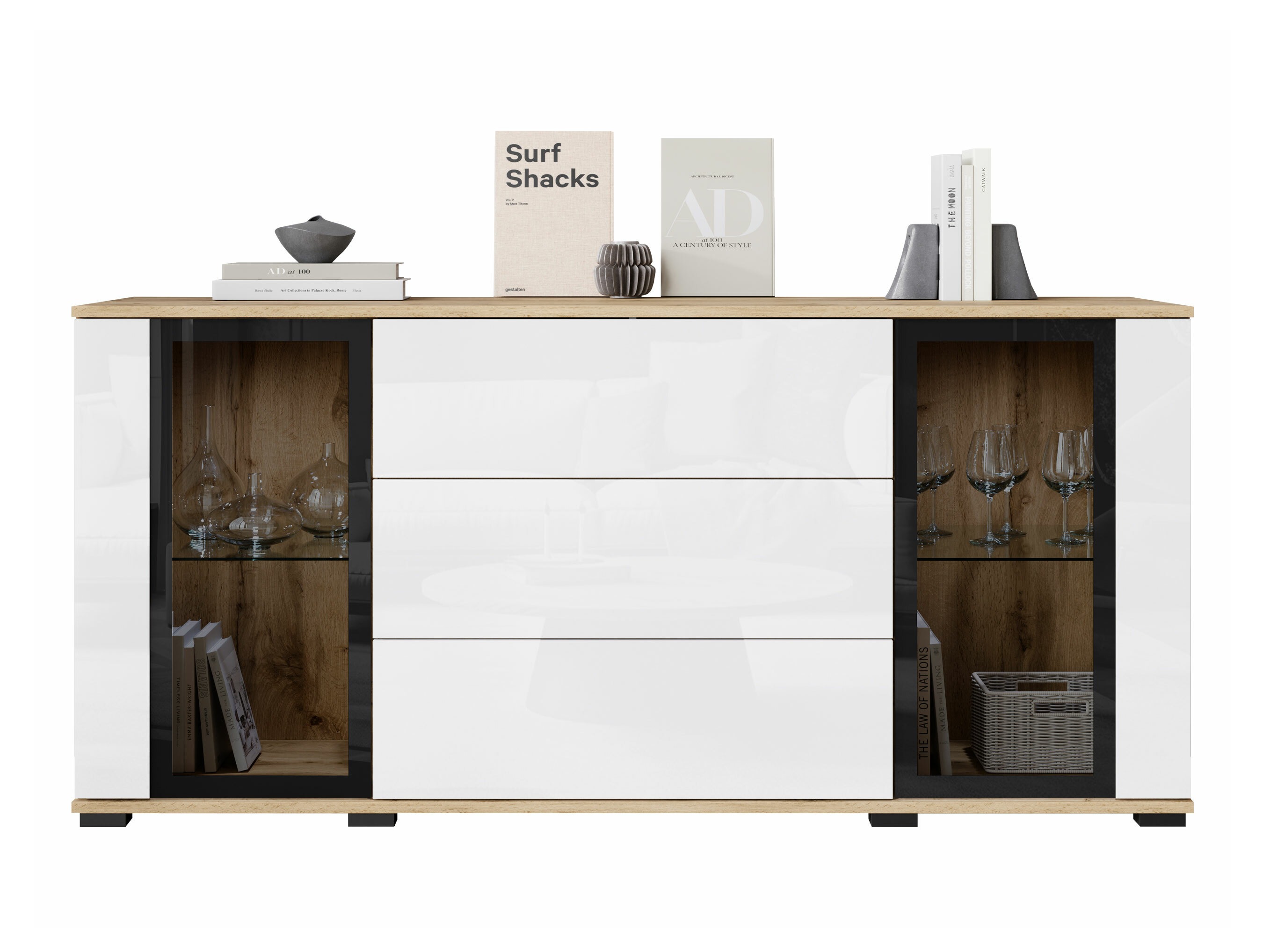 Lipasto Torcame 101 (Wotan tammi + Kiiltävä valkoinen)