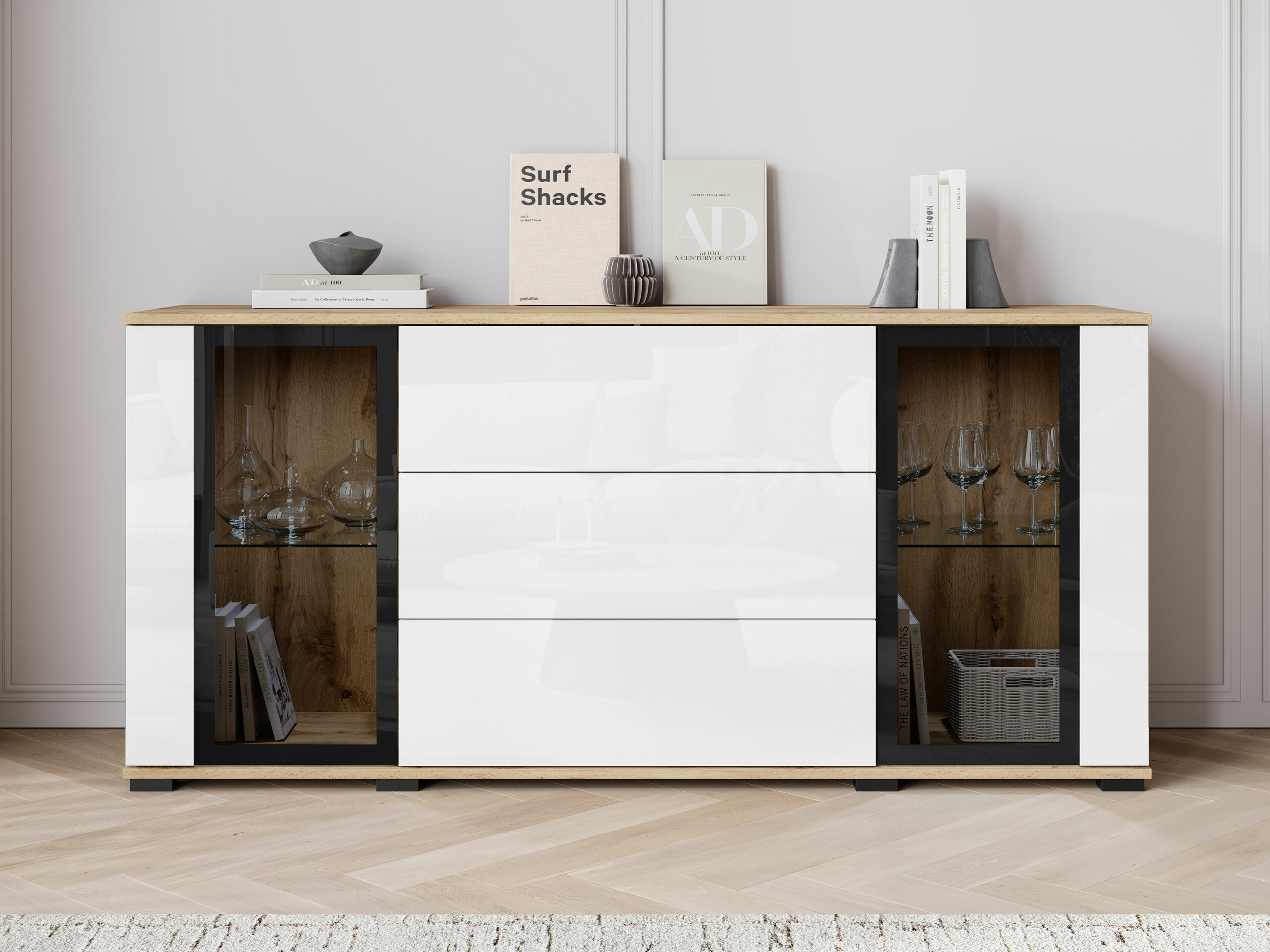 Lipasto Torcame 101 (Wotan tammi + Kiiltävä valkoinen)