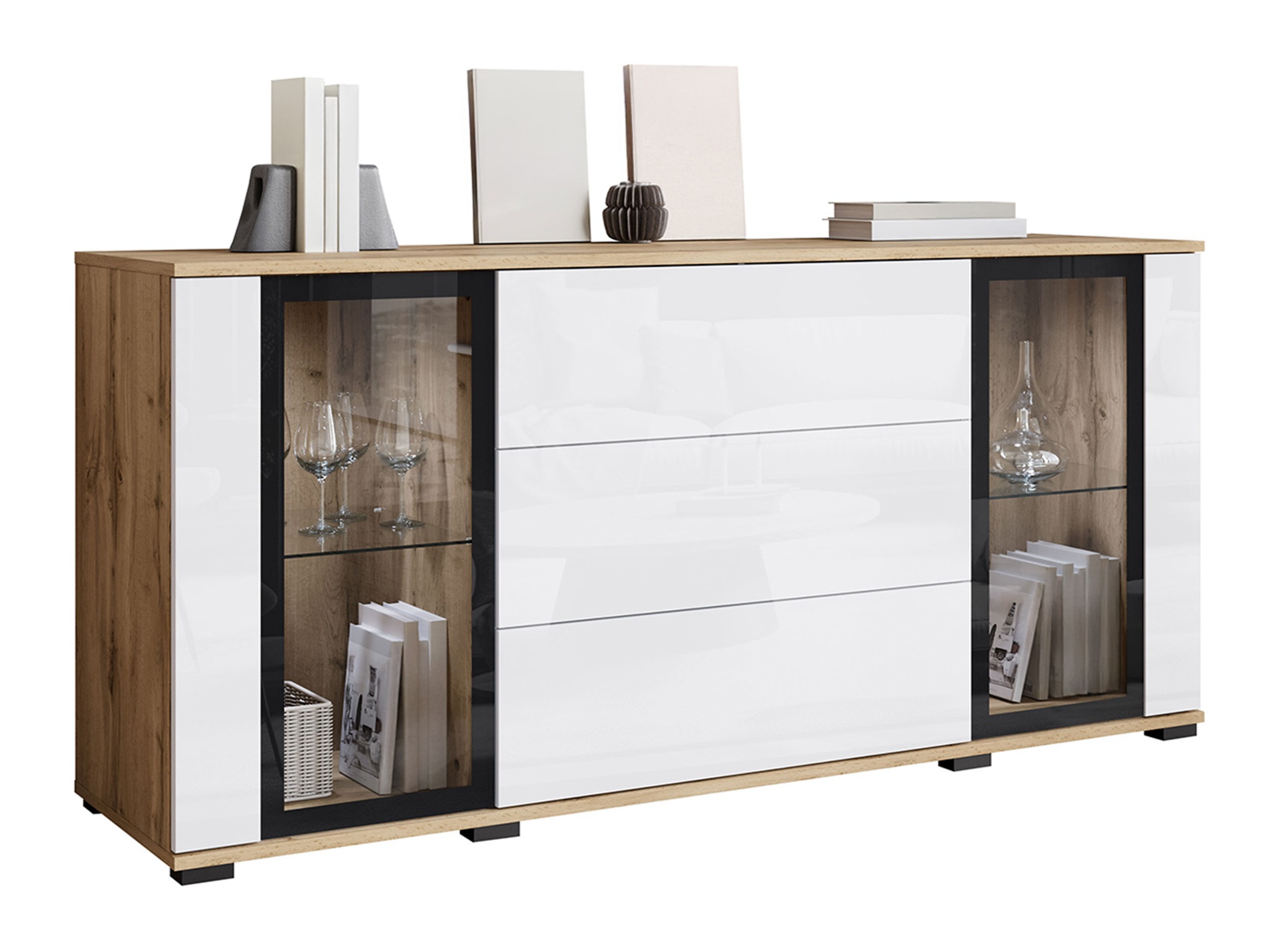 Lipasto Torcame 101 (Wotan tammi + Kiiltävä valkoinen)