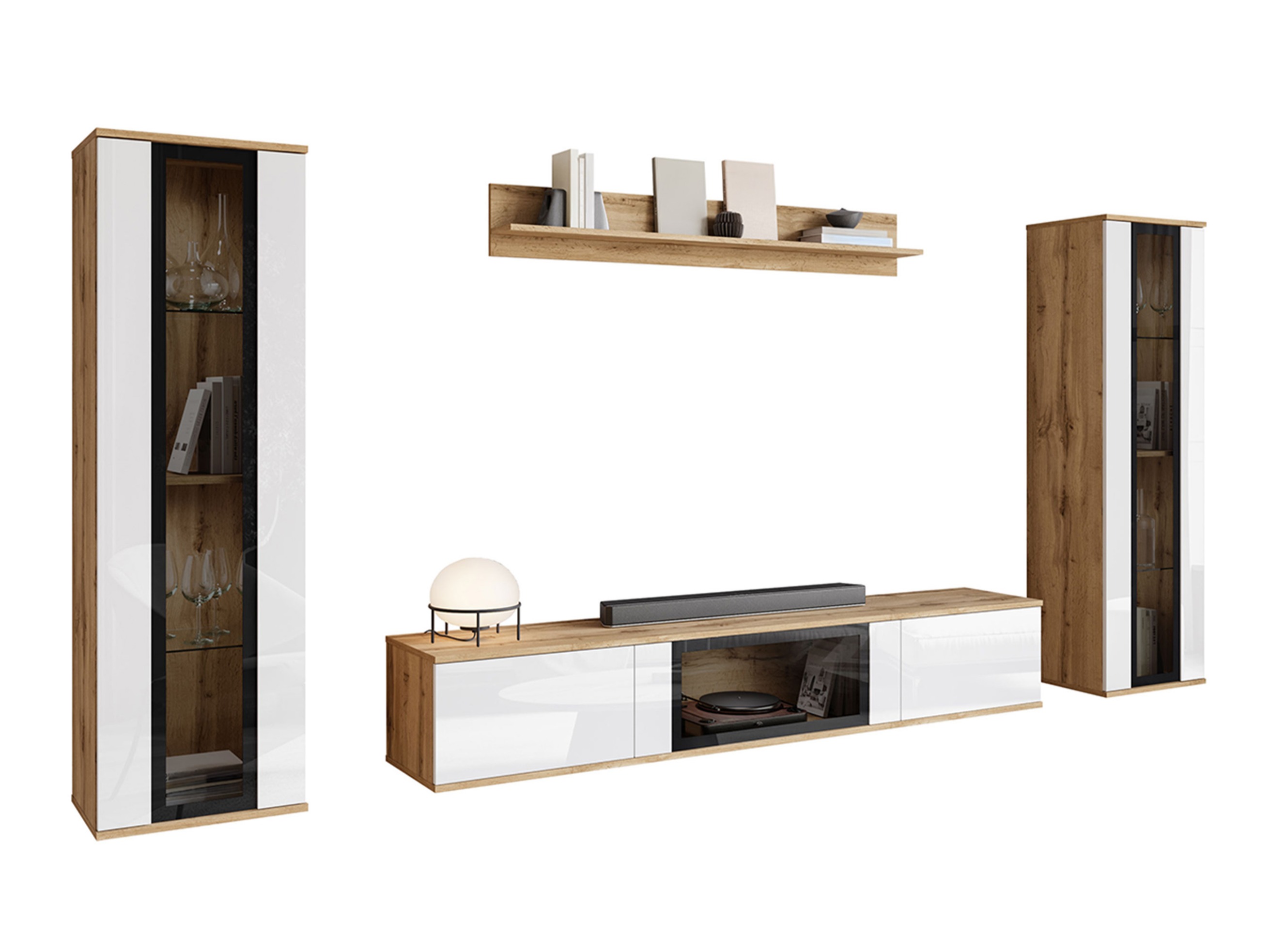 Olohuonesetti Torcame 103 (Wotan tammi + Kiiltävä valkoinen)