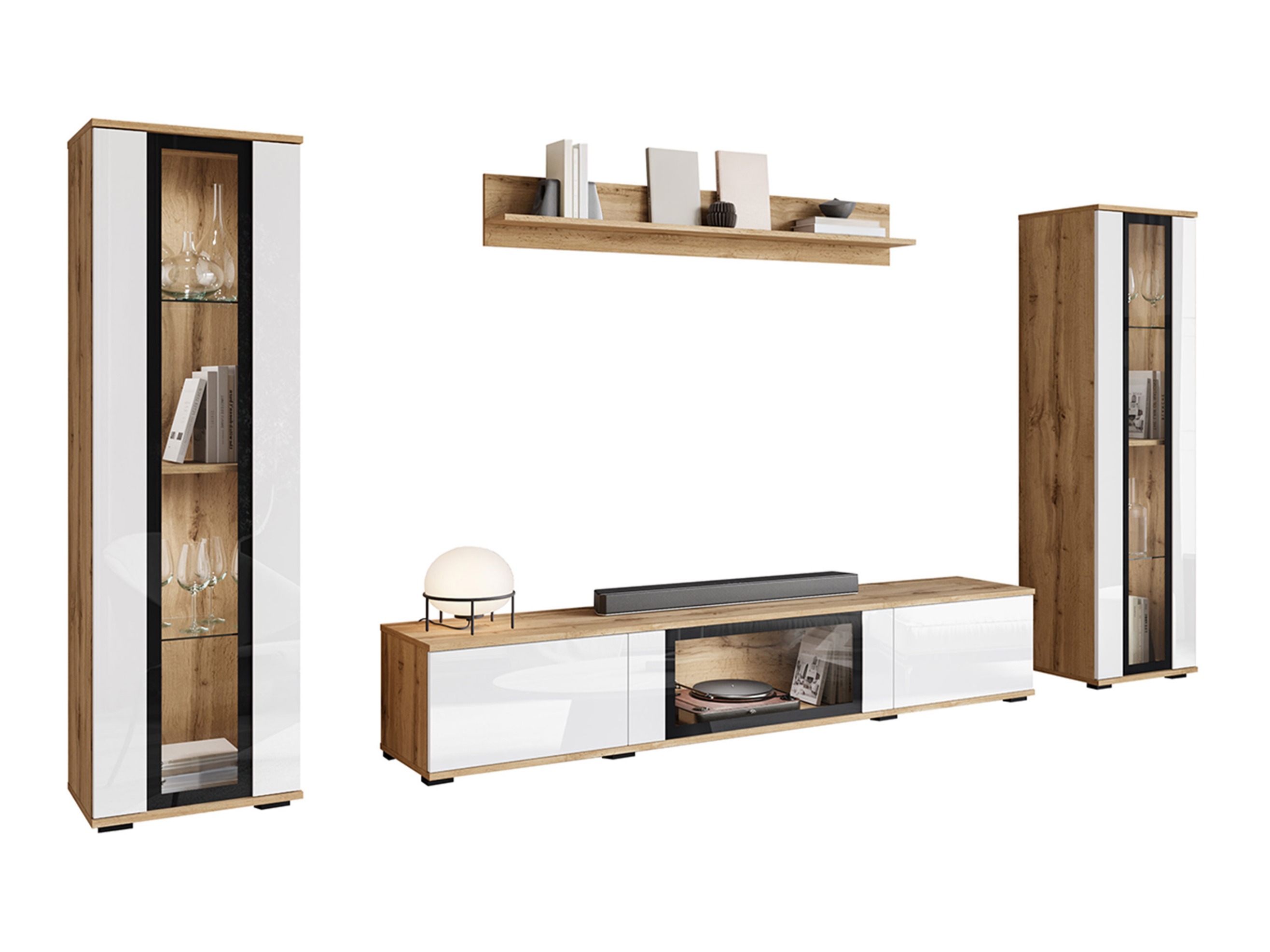 Olohuonesetti Torcame 103 (Wotan tammi + Kiiltävä valkoinen)