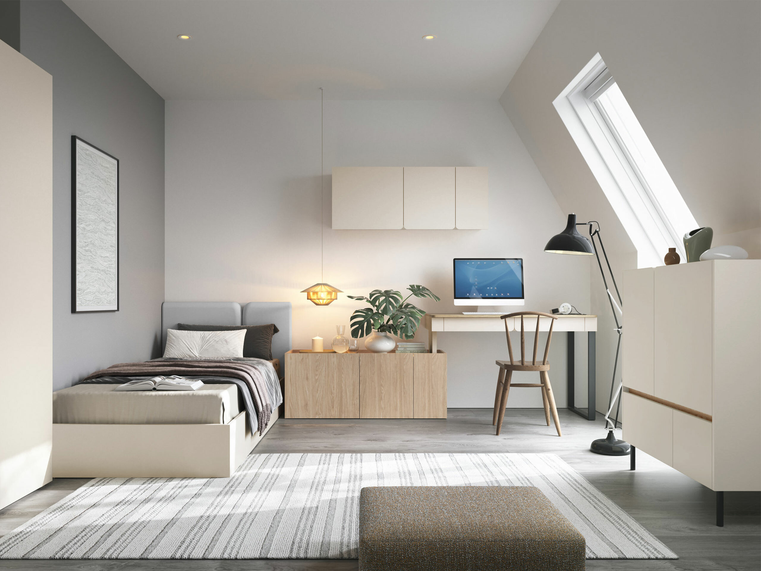 Kulmapöytä Fiosono 110 (Beige + Vaalea tammi)