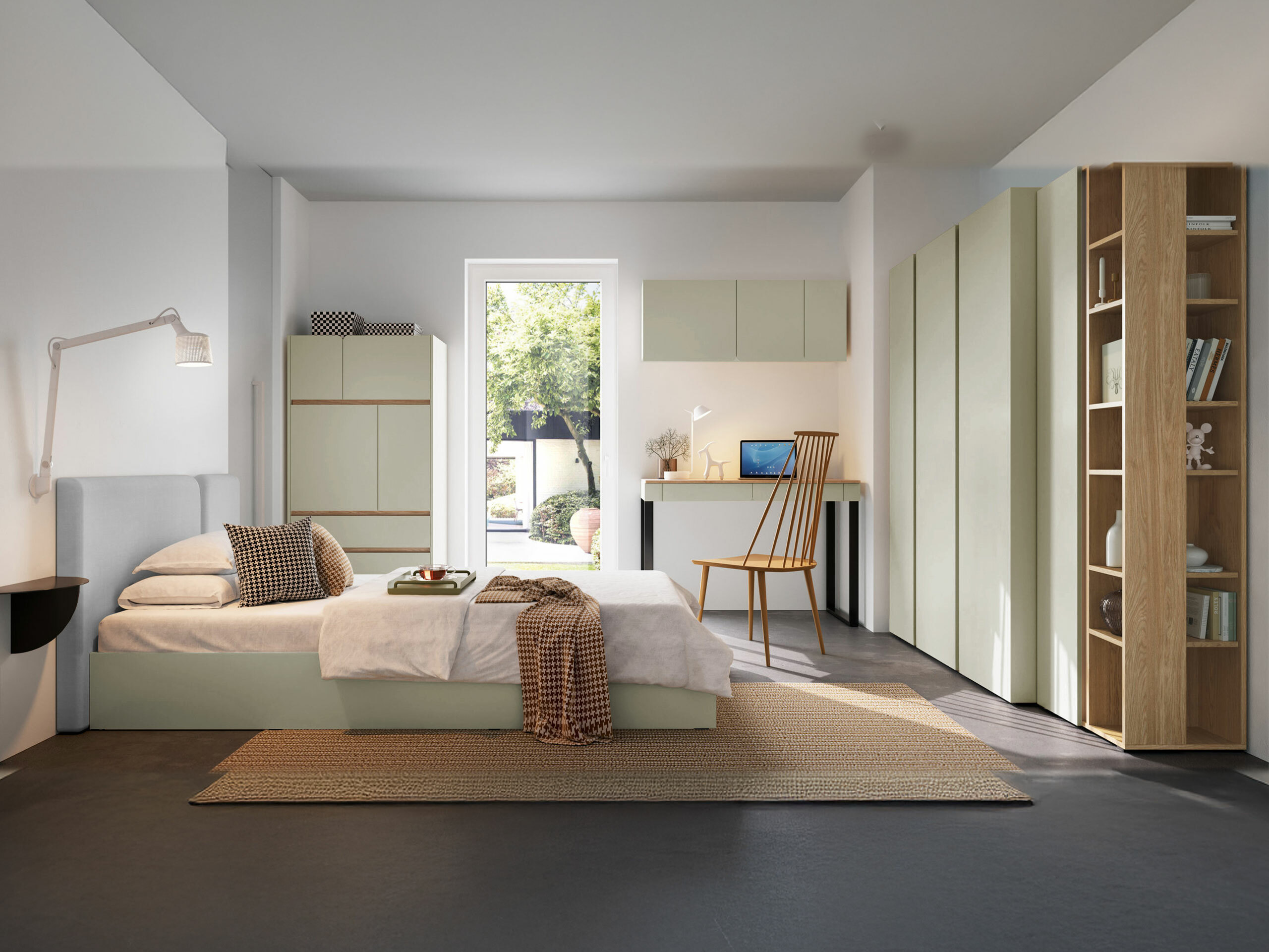 Seinäkaappi Fiosono 111 (Pölyinen vihreä + Tammi)