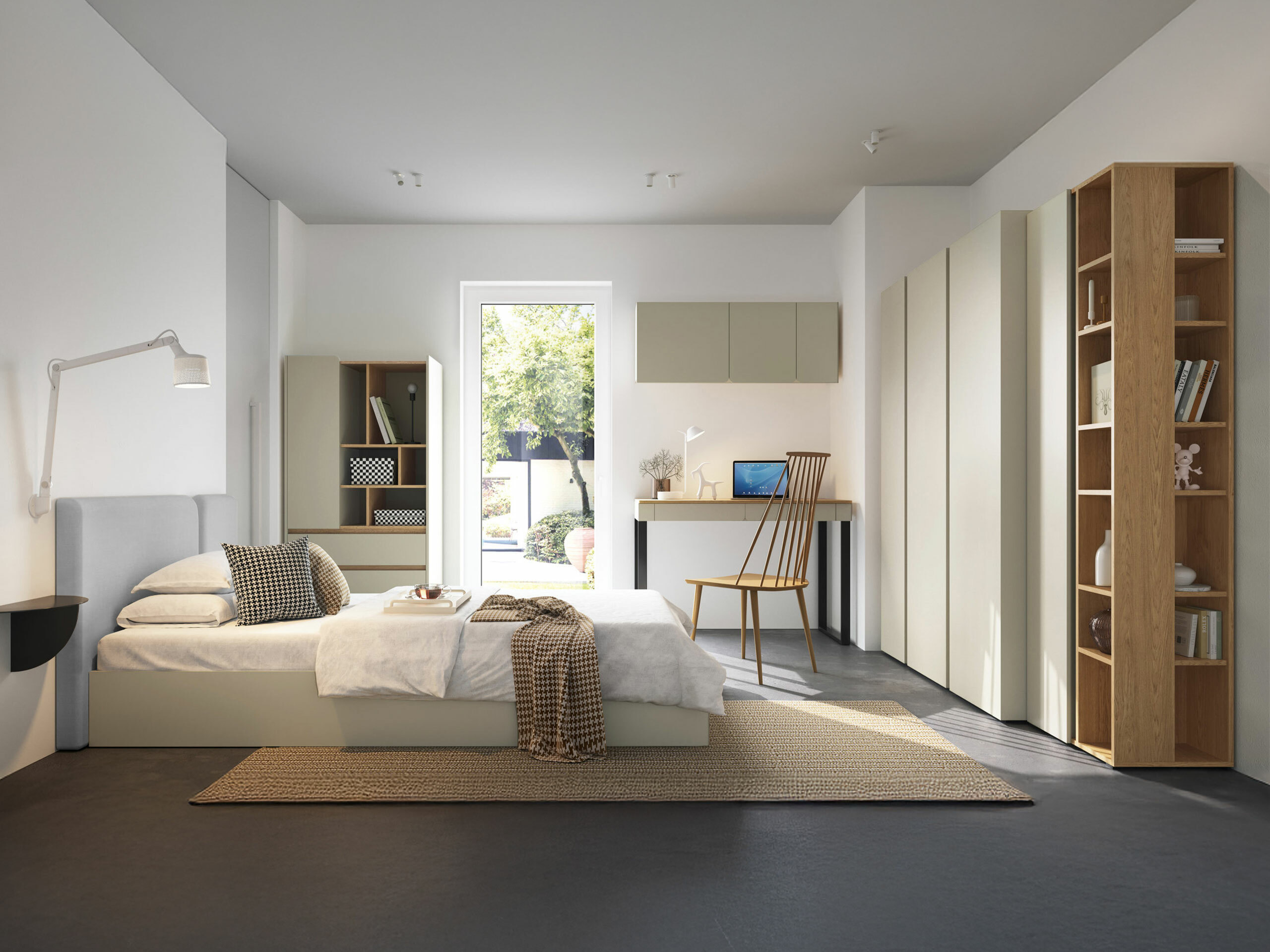 Seinäkaappi Fiosono 111 (Pölyinen vihreä + Tammi)