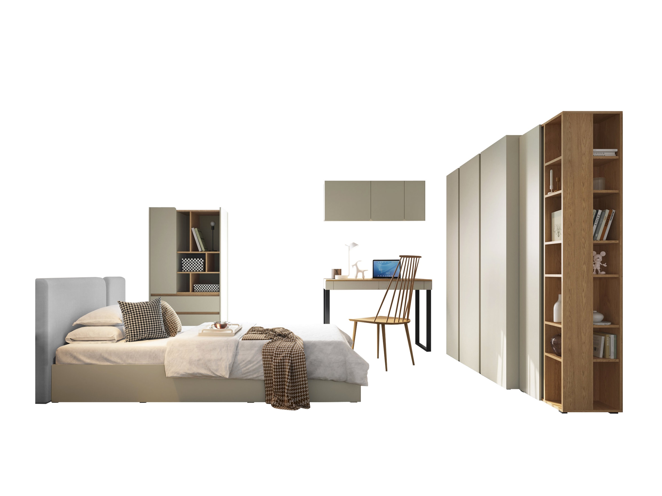 Huonekalusetti Fiosono 114 (Pölyinen vihreä + Tammi)