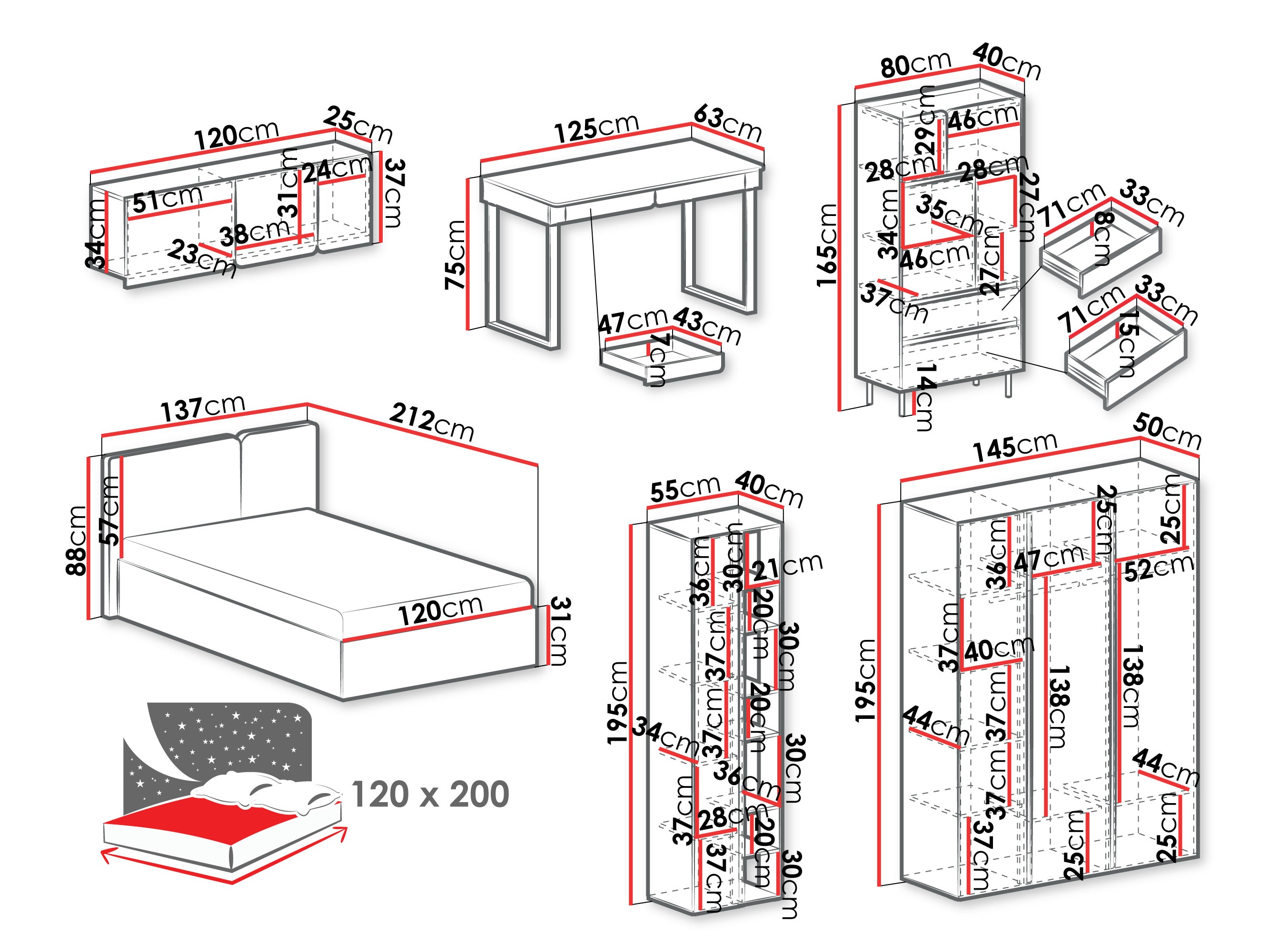 Makuuhuonesetti Fiosono 113 (Pölyinen vihreä + Tammi)
