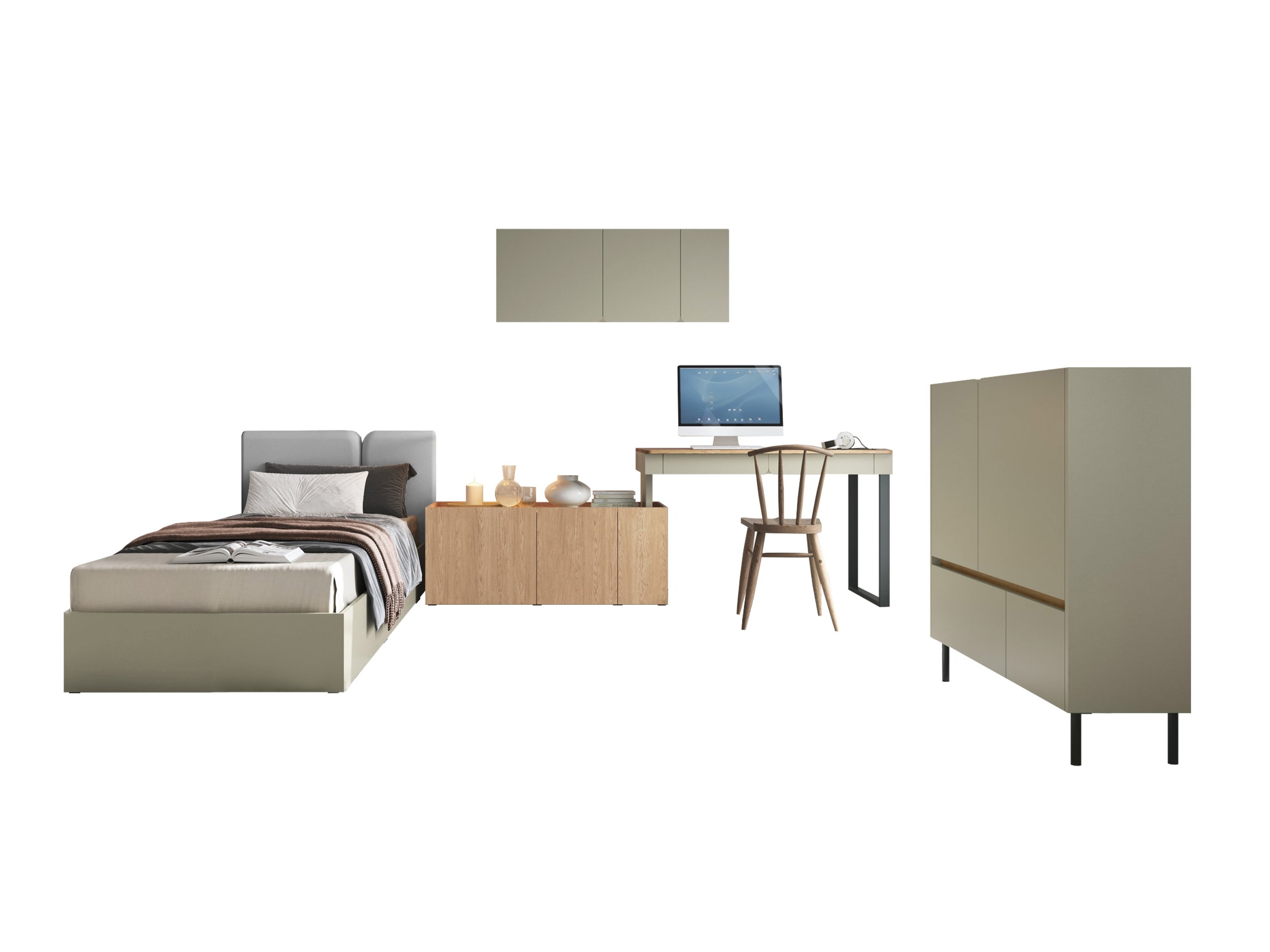 Huonekalusetti Fiosono 115 (Pölyinen vihreä + Tammi)