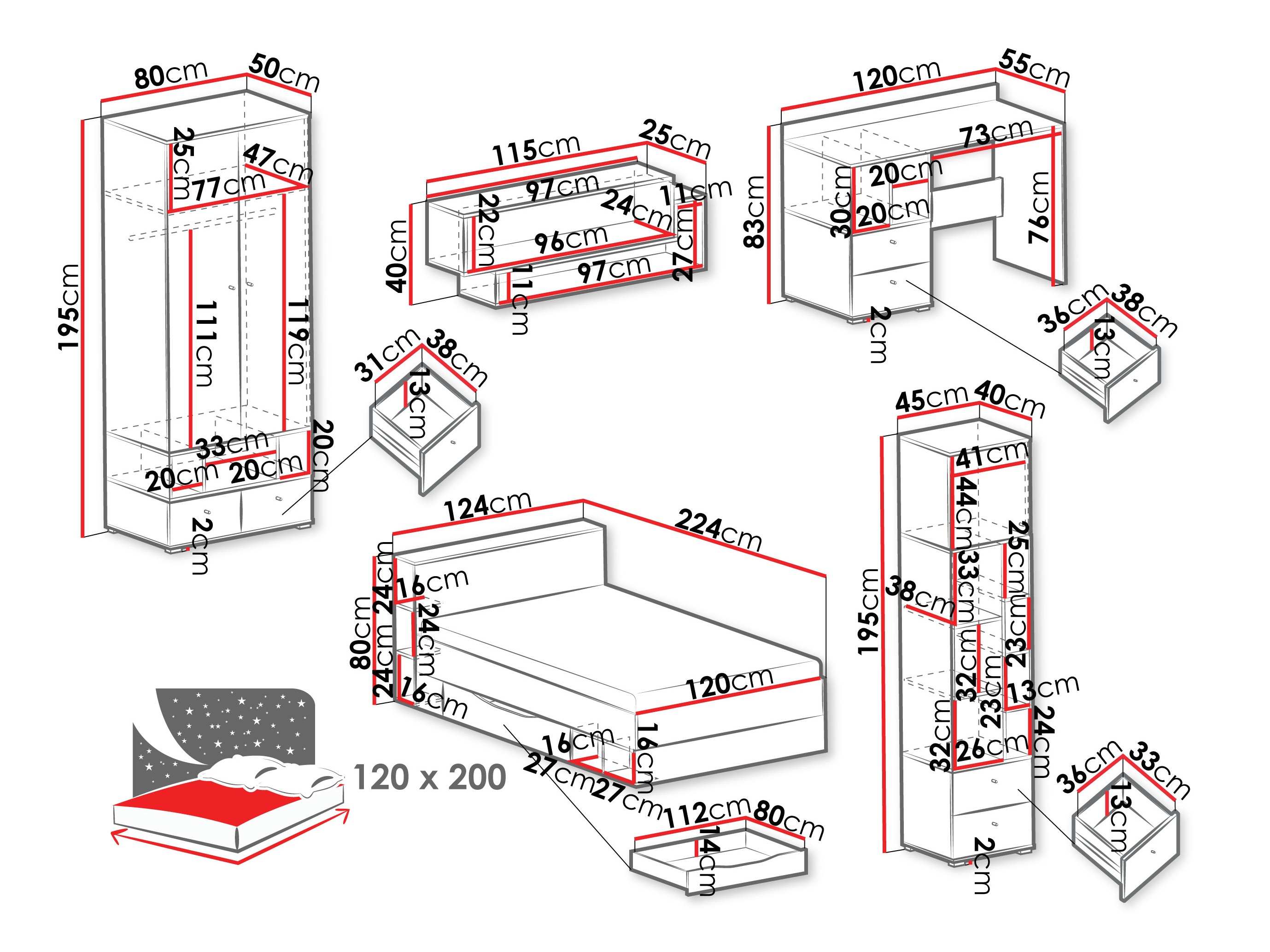 Huonekalusetti Ciravie 108