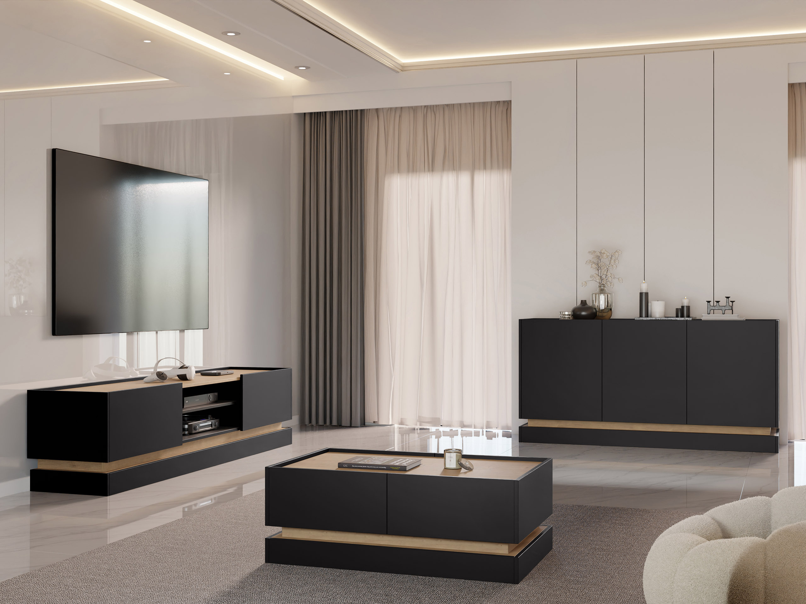 Olohuonesetti Comfivo Tilia (Musta + Tammi)