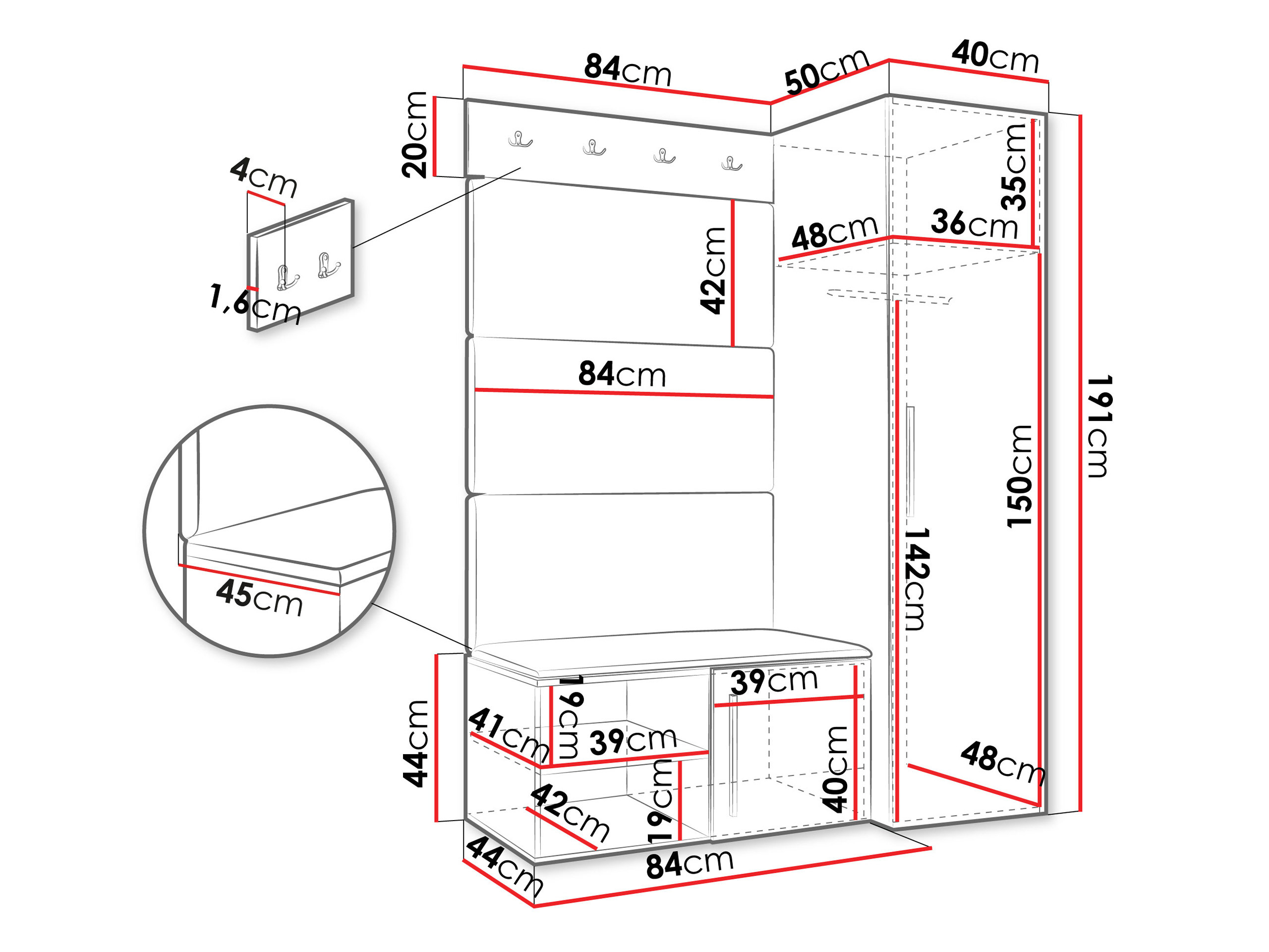 Eteissetti Hartford 525 (Valkoinen)