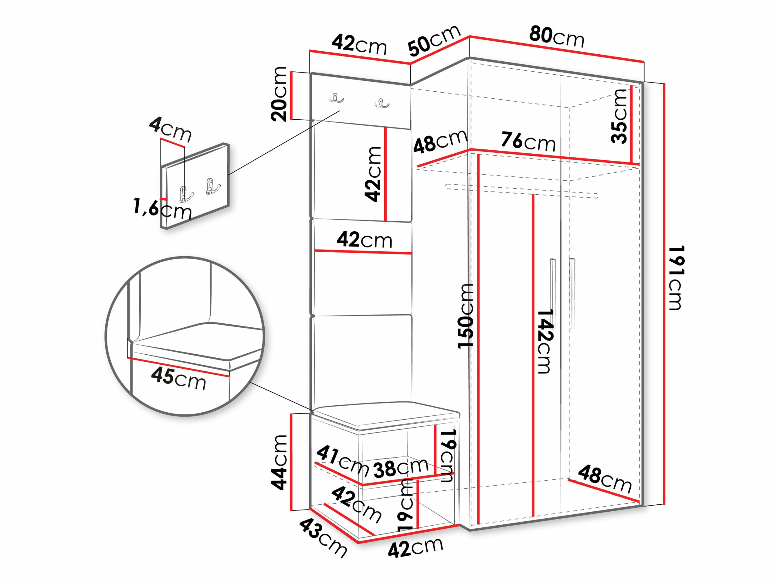 Eteissetti Nitos IV (Valkoinen)