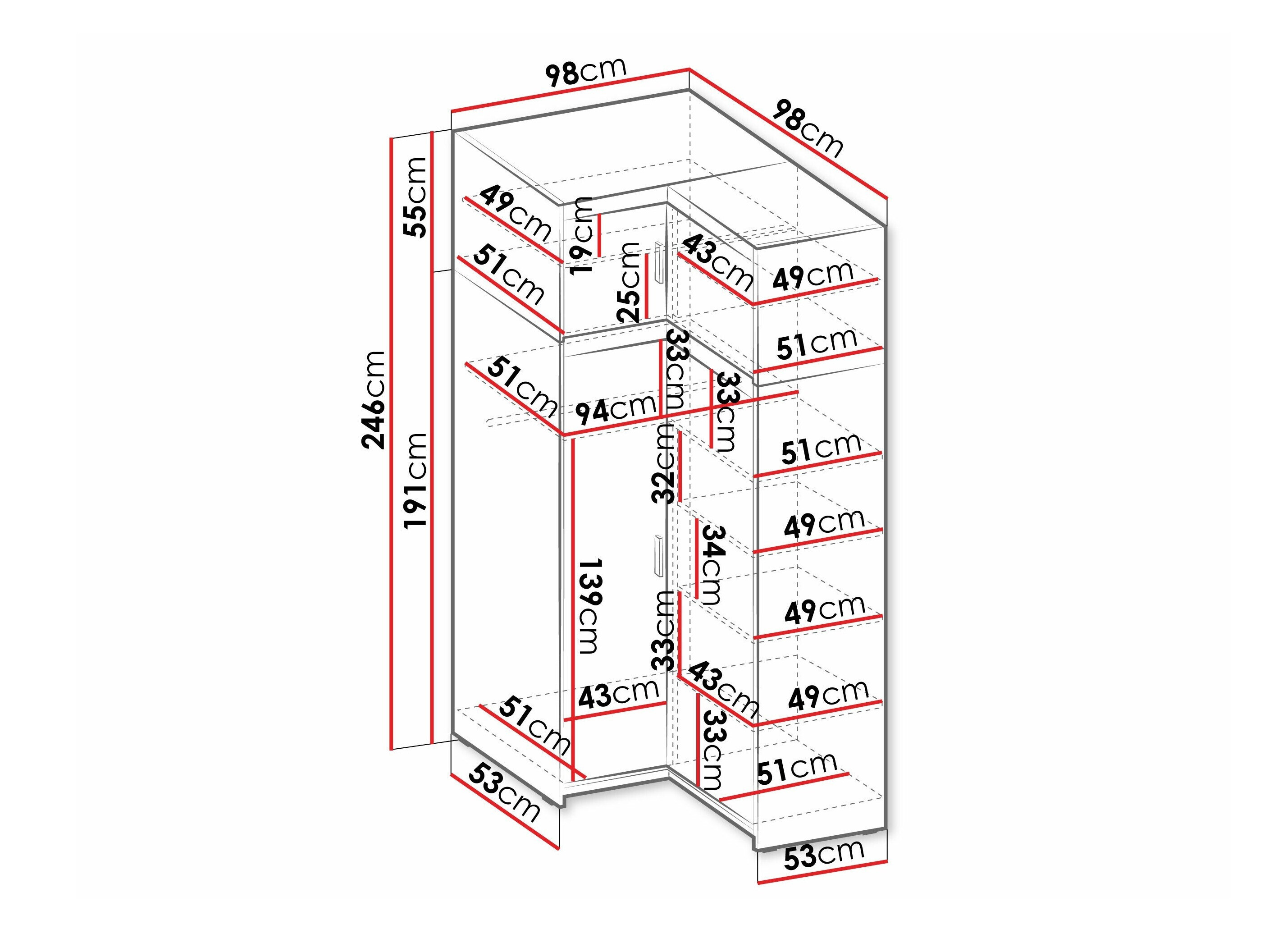 Kulmavaatekaappi Novduni 121 (Valkoinen)