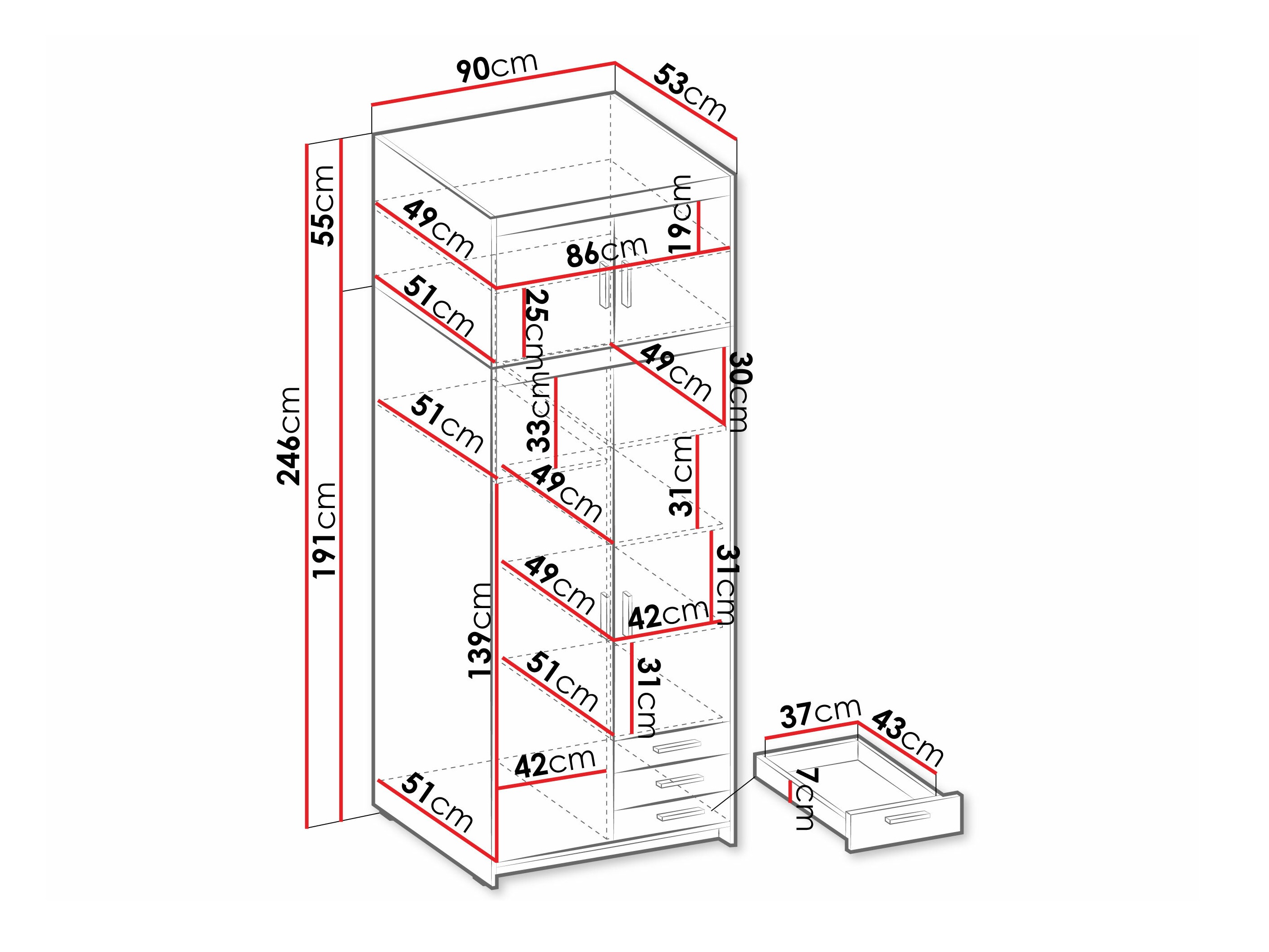 Vaatekaappi Novduni 113 (Valkoinen)