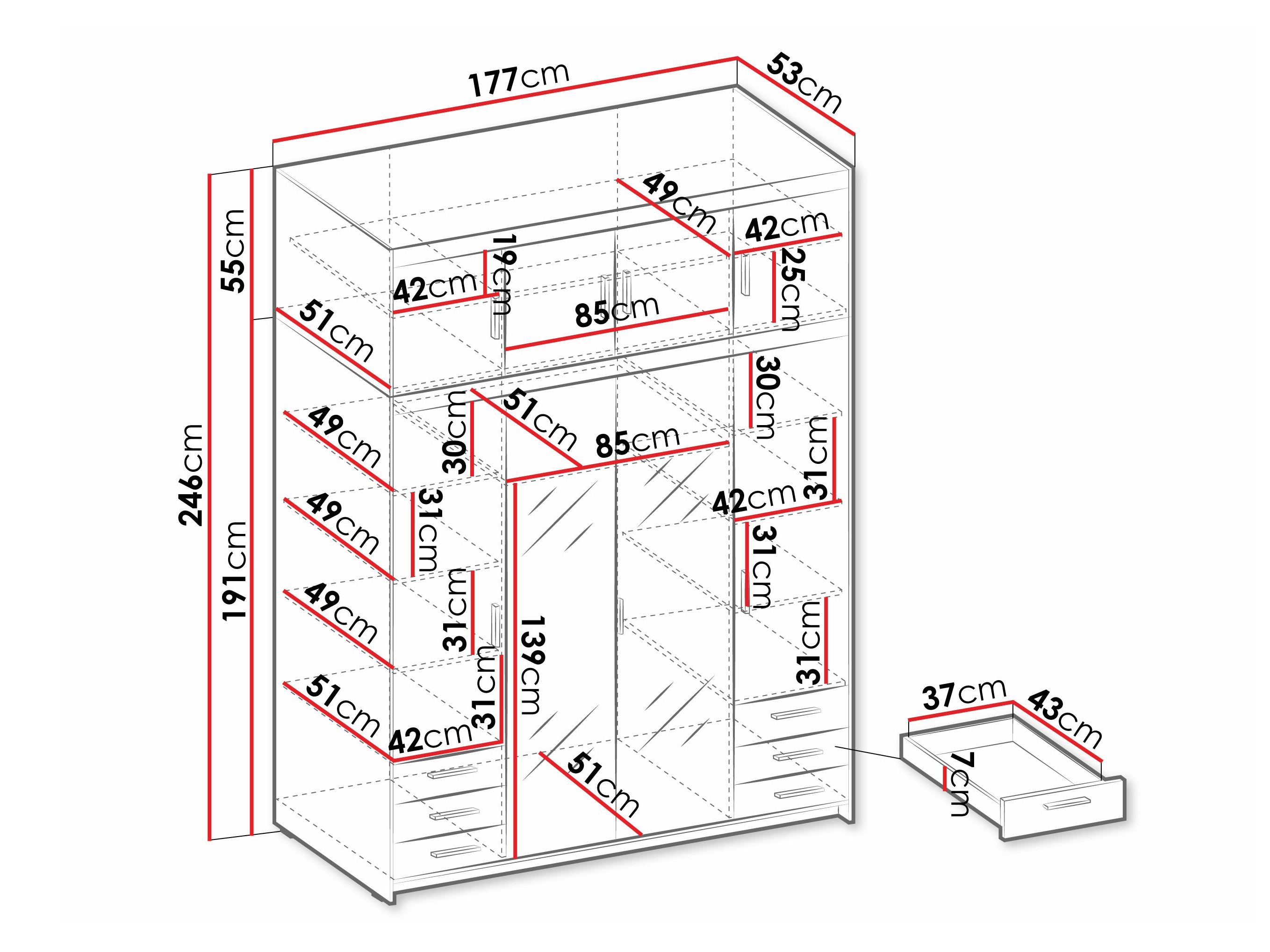 Vaatekaappi Novduni 120 (Valkoinen)
