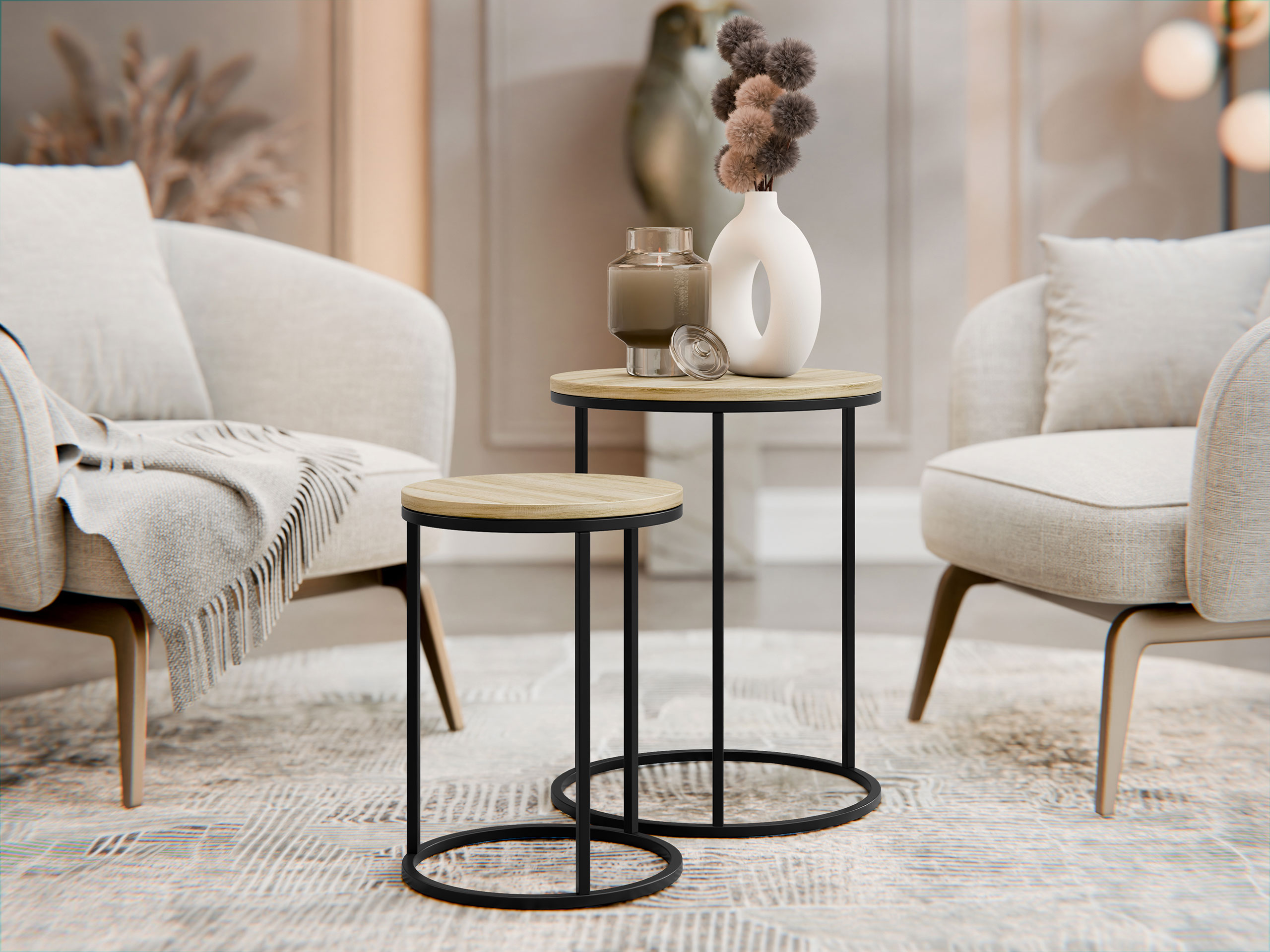 Sivupöytäsetti Richardson 137 (Vaalea puu)