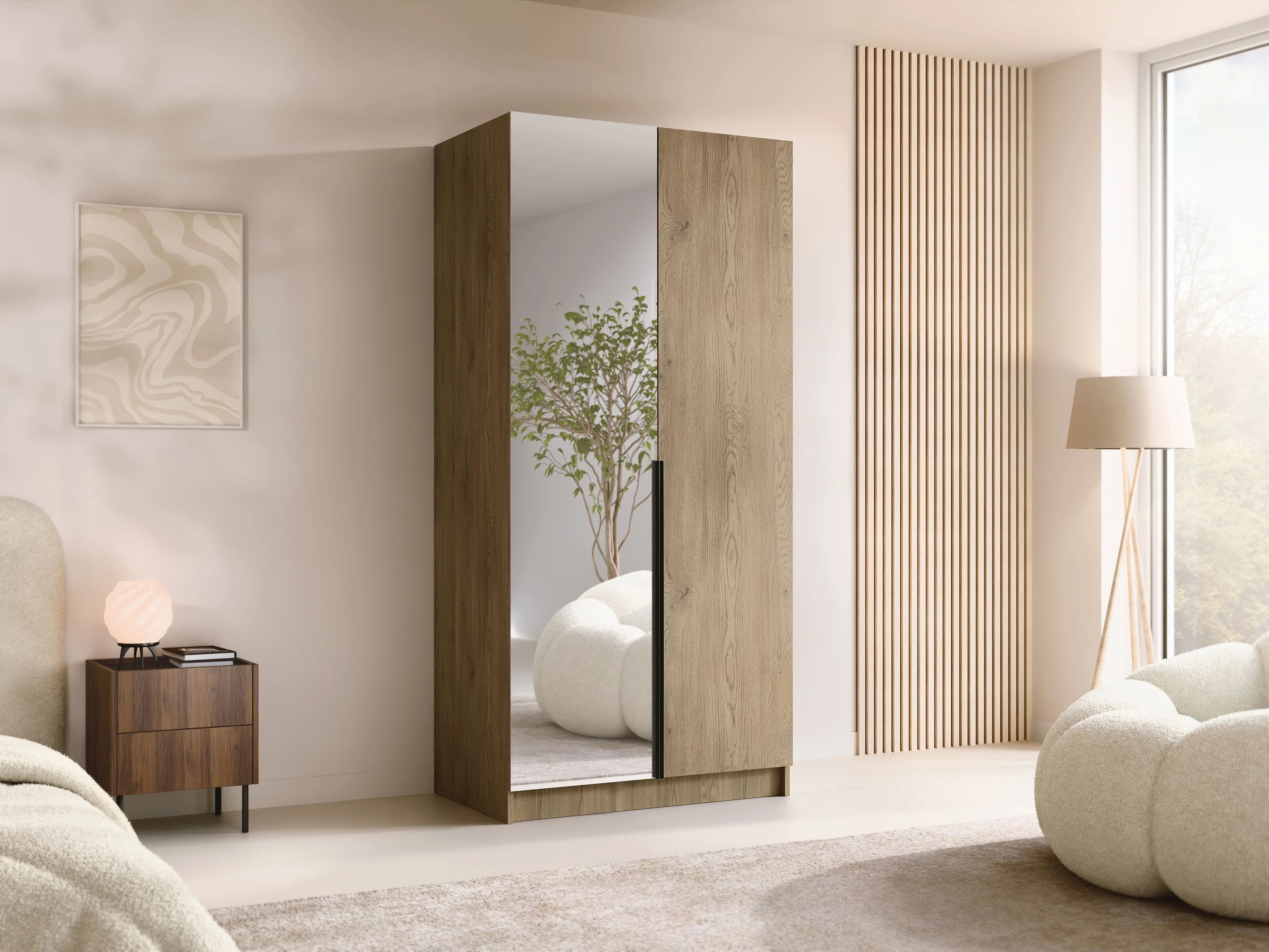 Vaatekaappi Closico Staton II (Vaalea puu + Musta)