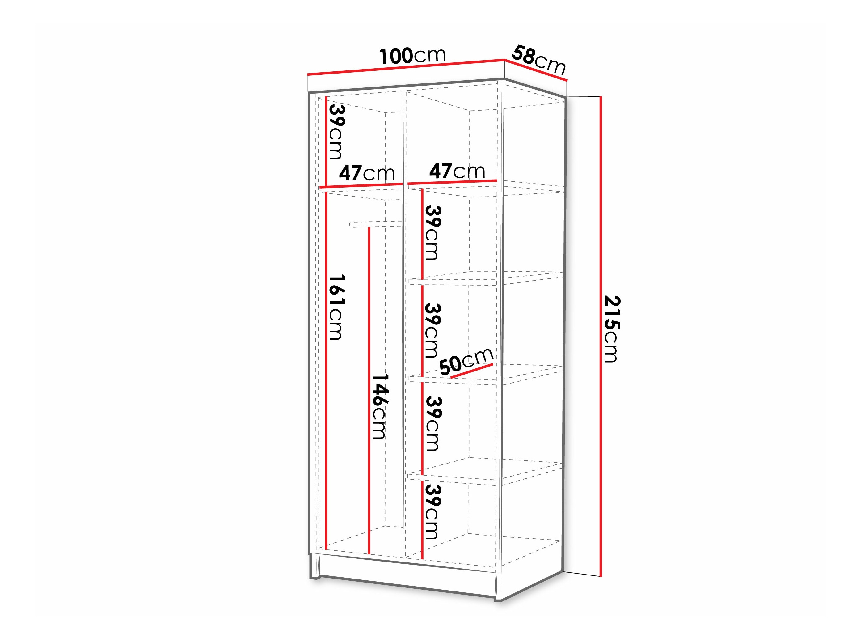 Vaatekaappi Closico 193 (Valkoinen + Musta)