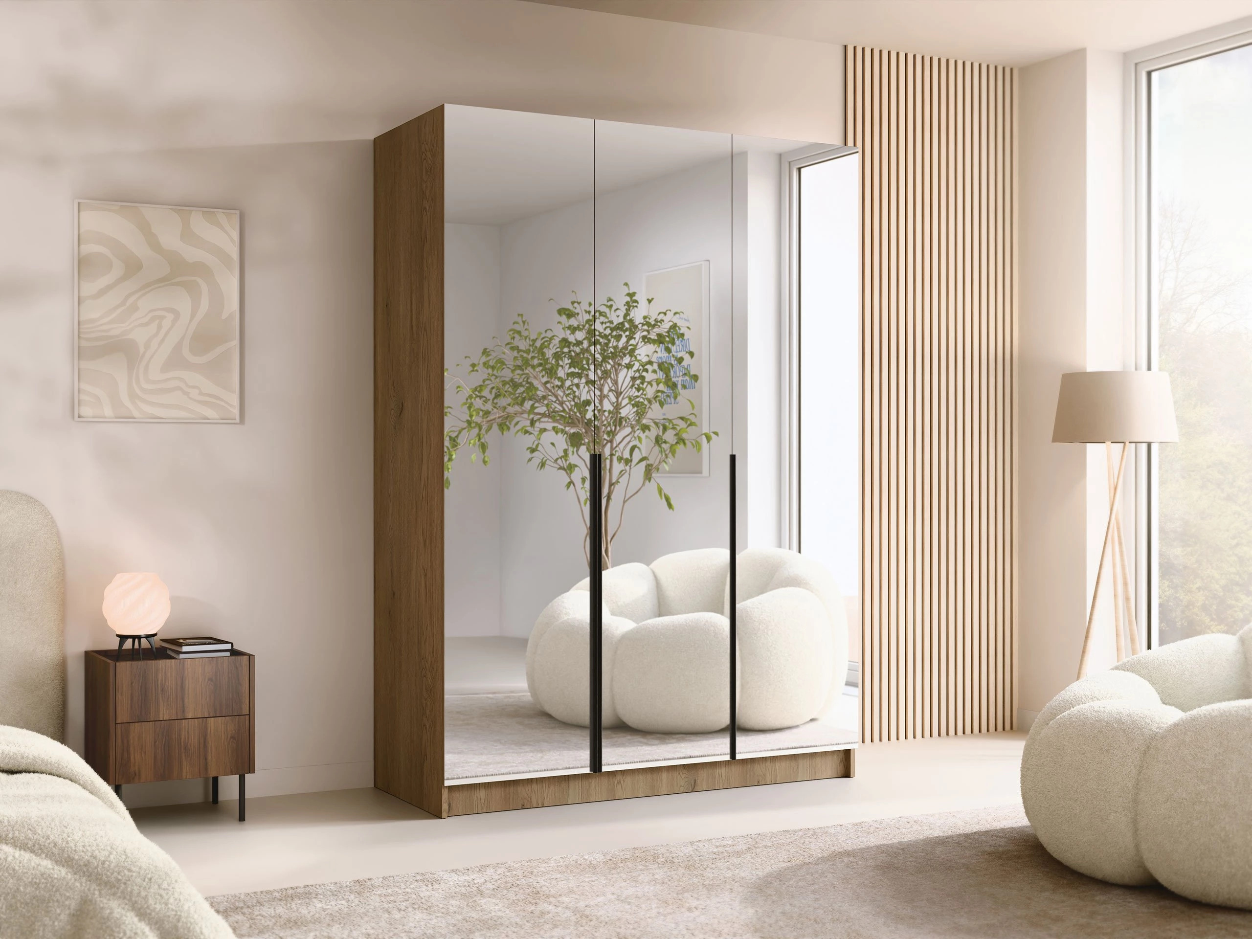 Vaatekaappi Closico Decoron III (Vaalea puu + Musta)