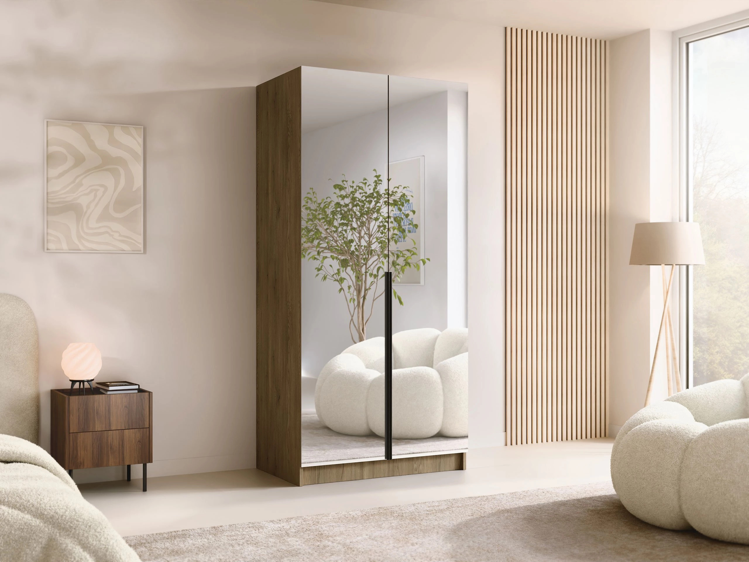 Vaatekaappi Closico Staton III (Vaalea puu + Musta)