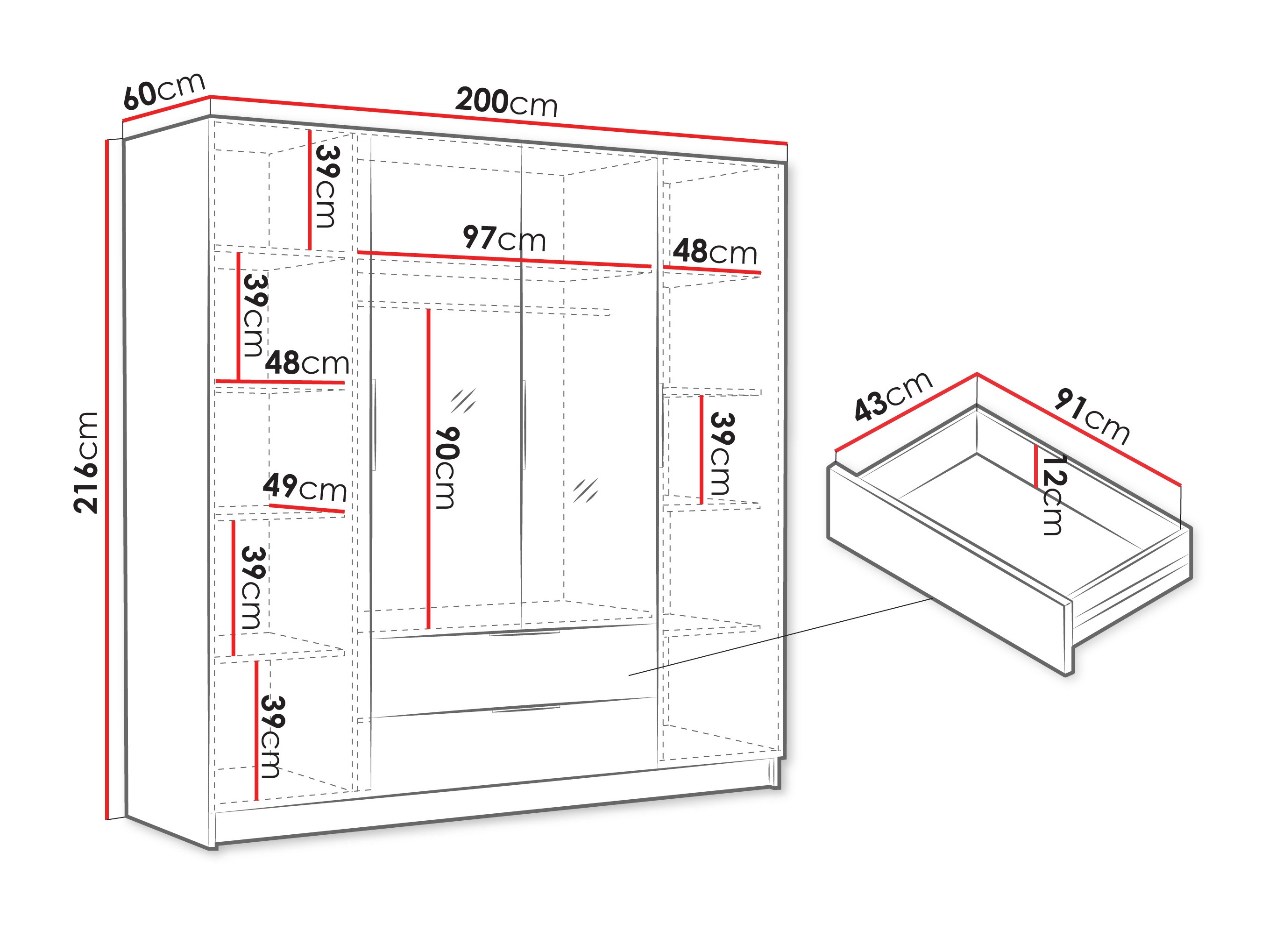Vaatekaappi Closico Cadron II (Valkoinen)